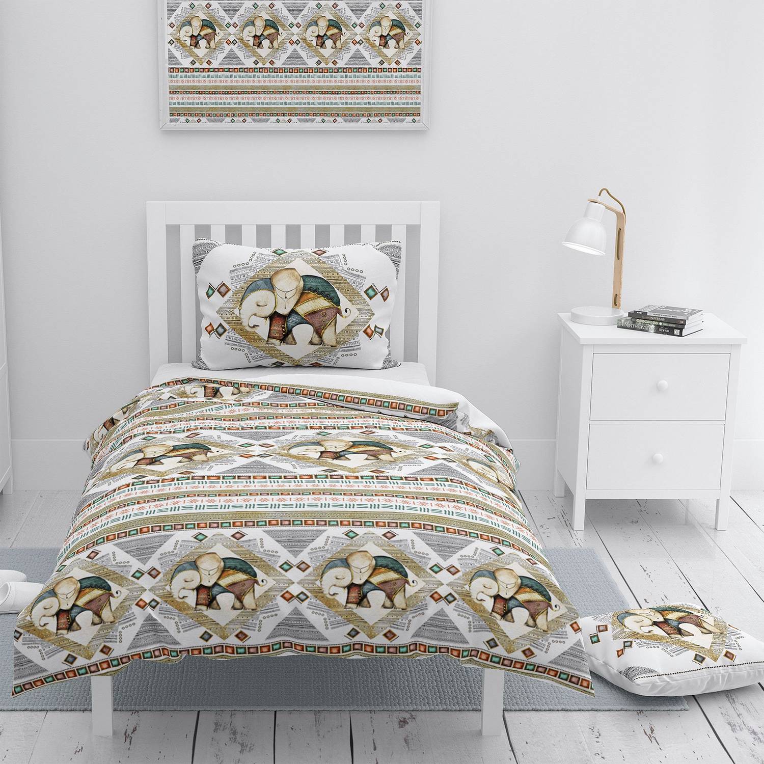 MonoHome Vintage Elephant 3D Cotton Satin Single Duvet Cover Set