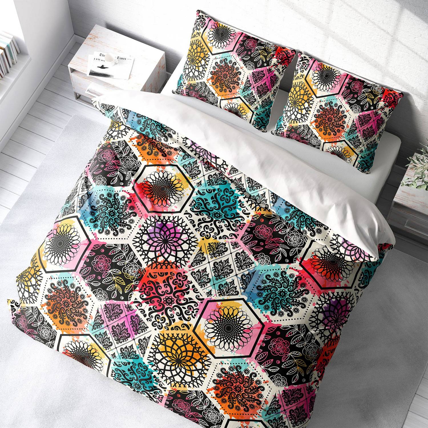 MonoHome Patchwork Tiles 3D Cotton Satin Double Duvet Cover Set