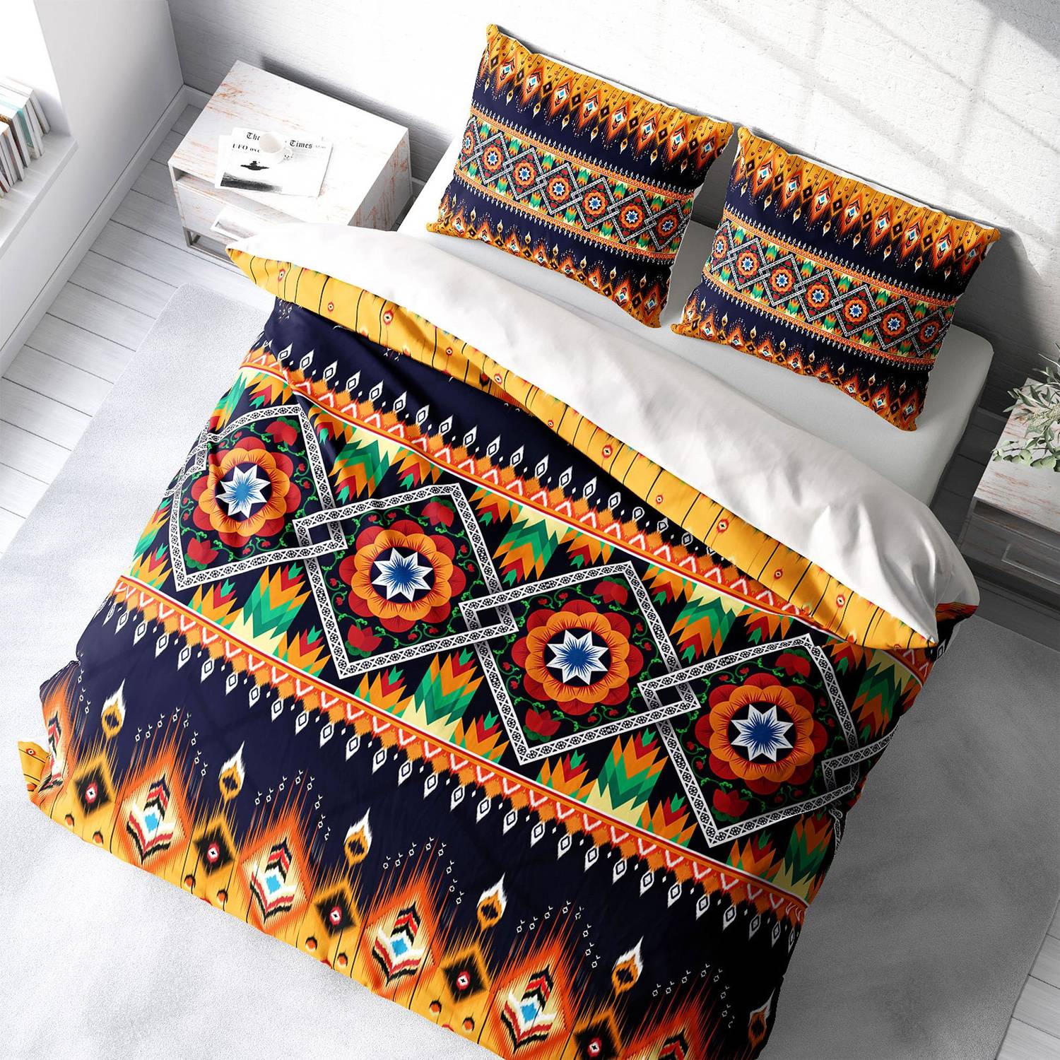 MonoHome Oriental Ethnic 3D Cotton Satin Double Duvet Cover Set