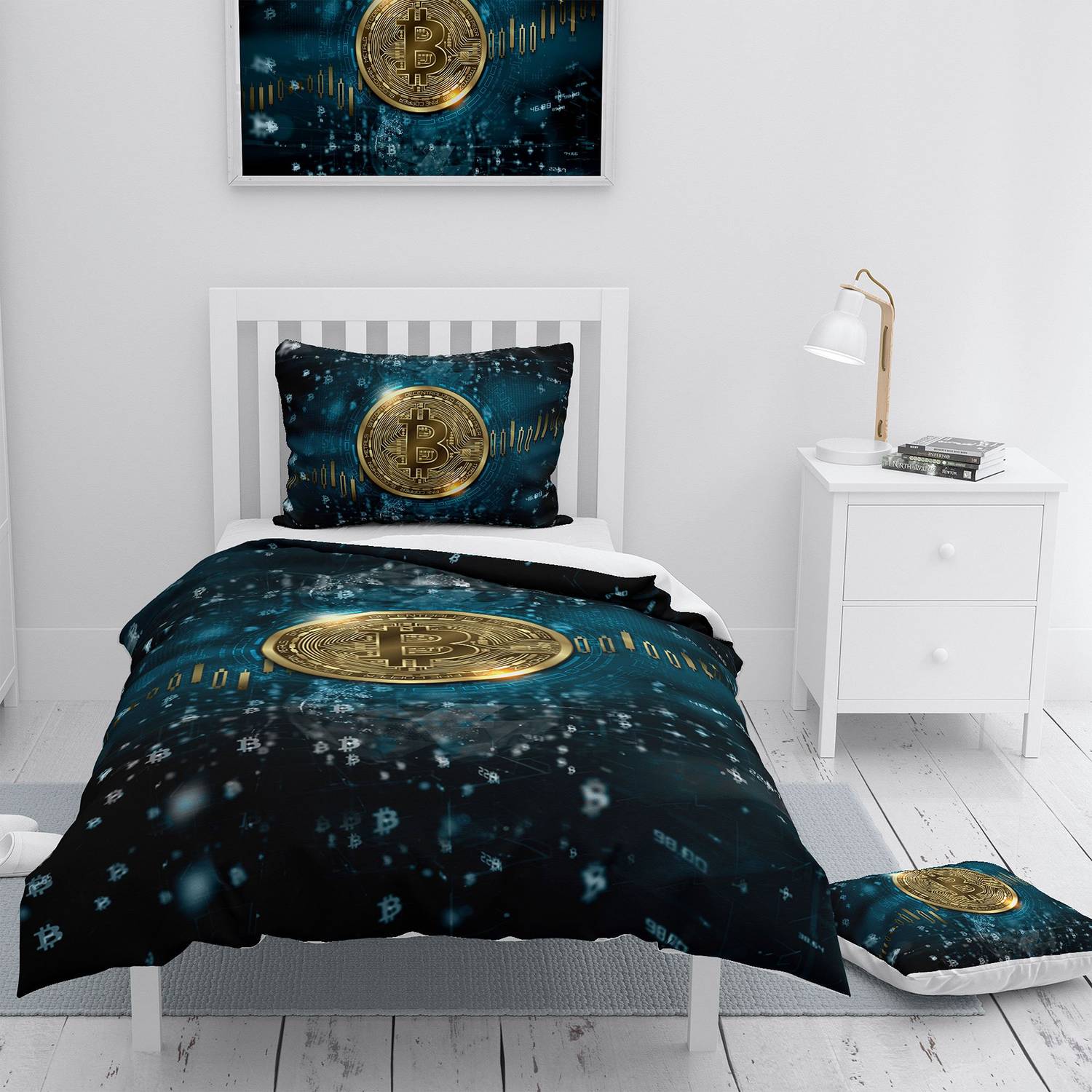 MonoHome Bitcoin 3D Cotton Satin Single Duvet Cover Set