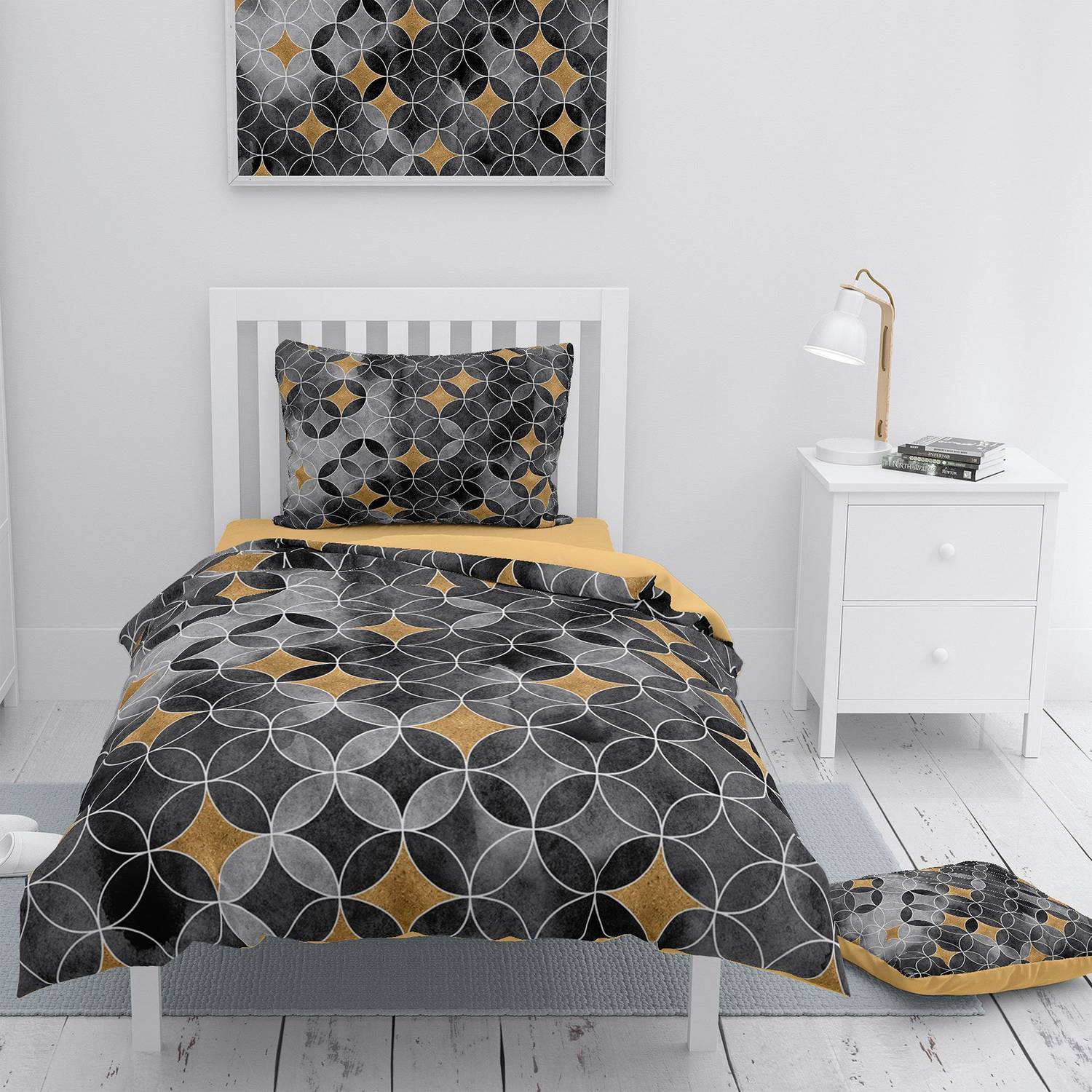 MonoHome Gray Circle 3D Cotton Satin Single Duvet Cover Set