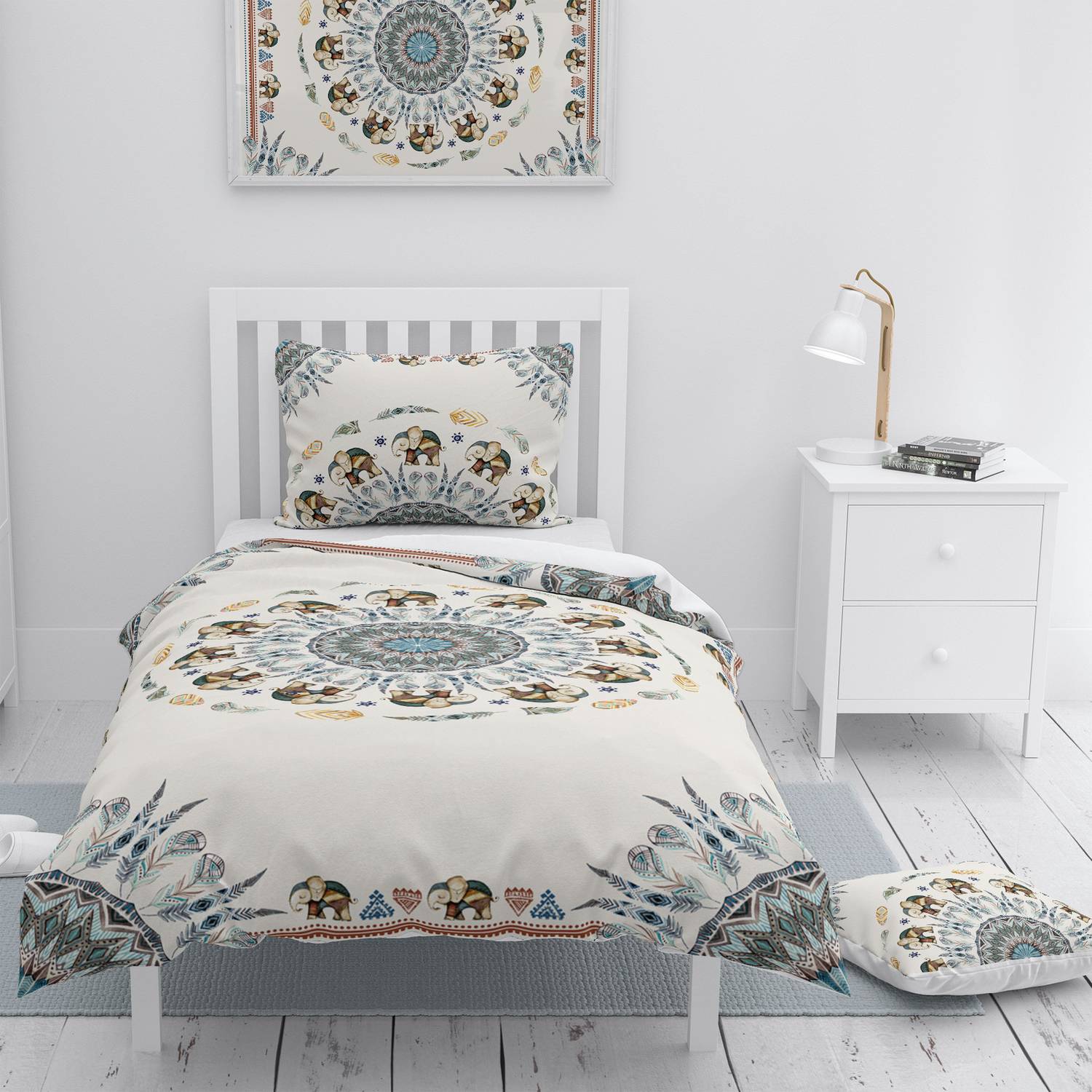 Набір постільної білизни MonoHome Elephant Mantra 3D з сатину в односпальному форматі 160x220 см, з оригінальним дизайном та яскравими кольорами