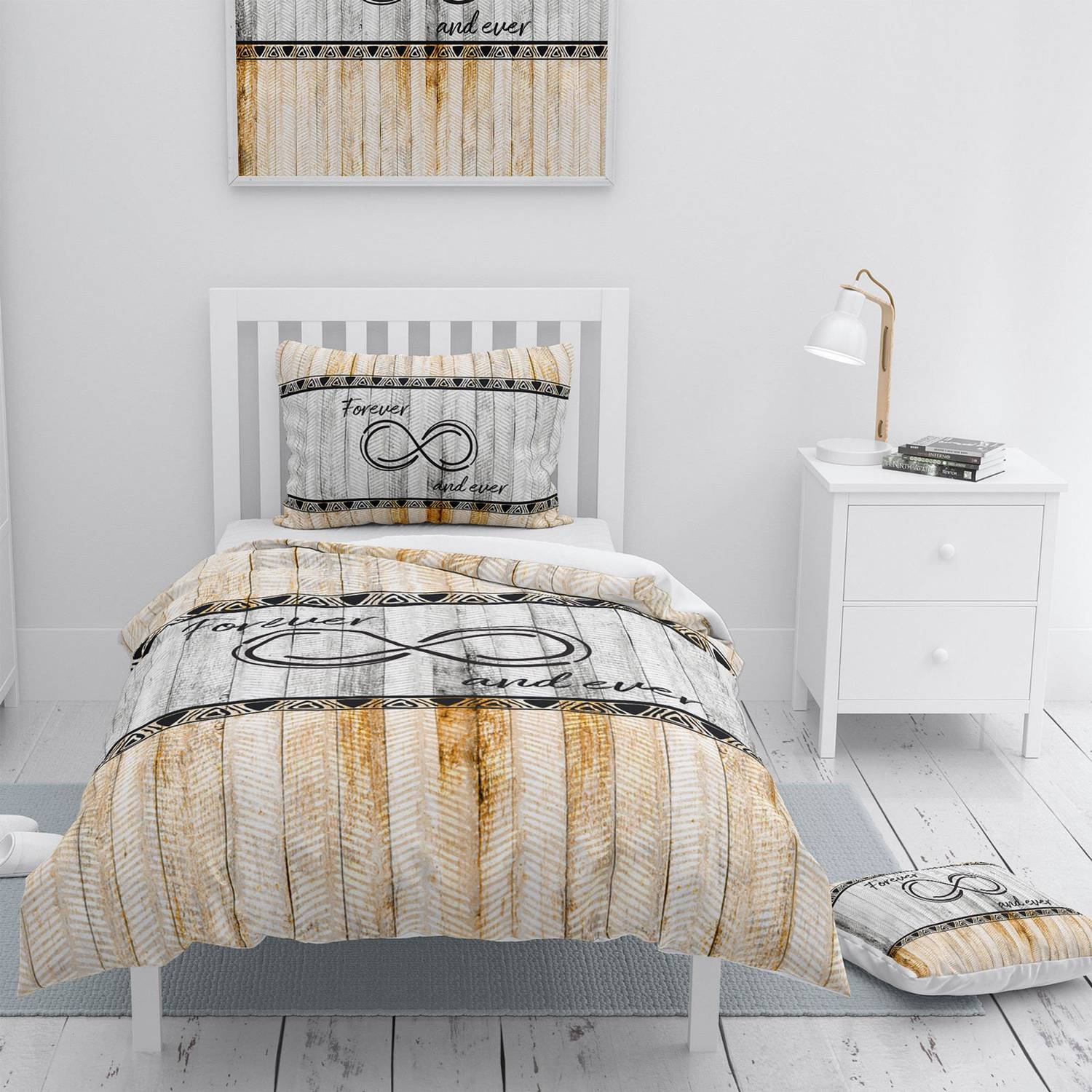 MonoHome Forever and Ever طقم غطاء لحاف مفرد من الساتان القطني ثلاثي الأبعاد