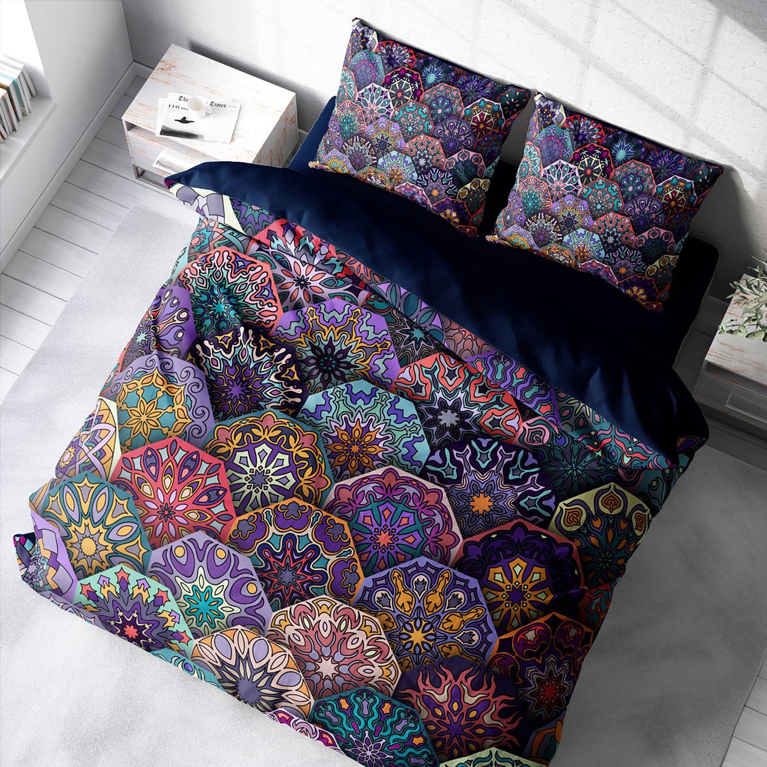 Комплект постельного белья MonoHome Ethnic Purple 3D с наволочками из 100% хлопка, 200x220 см, живые цвета, качественная ткань, минимизация складок