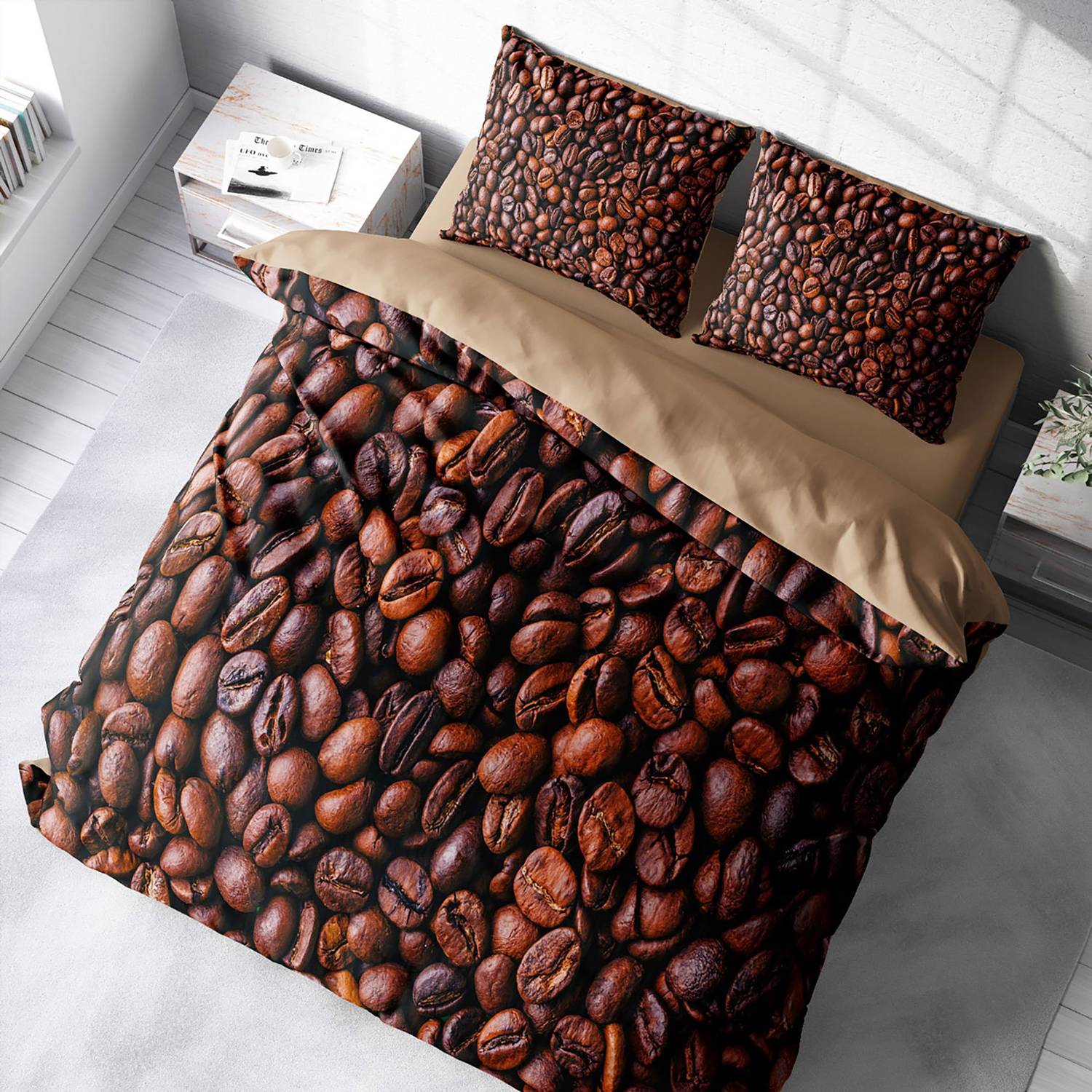 طقم غطاء لحاف مزدوج من الساتان القطني ثلاثي الأبعاد من MonoHome Coffee