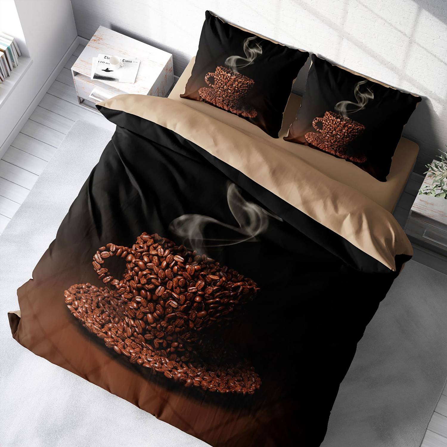 MonoHome Sleep Coffee 3D Cotton Satin Double Duvet Cover Set