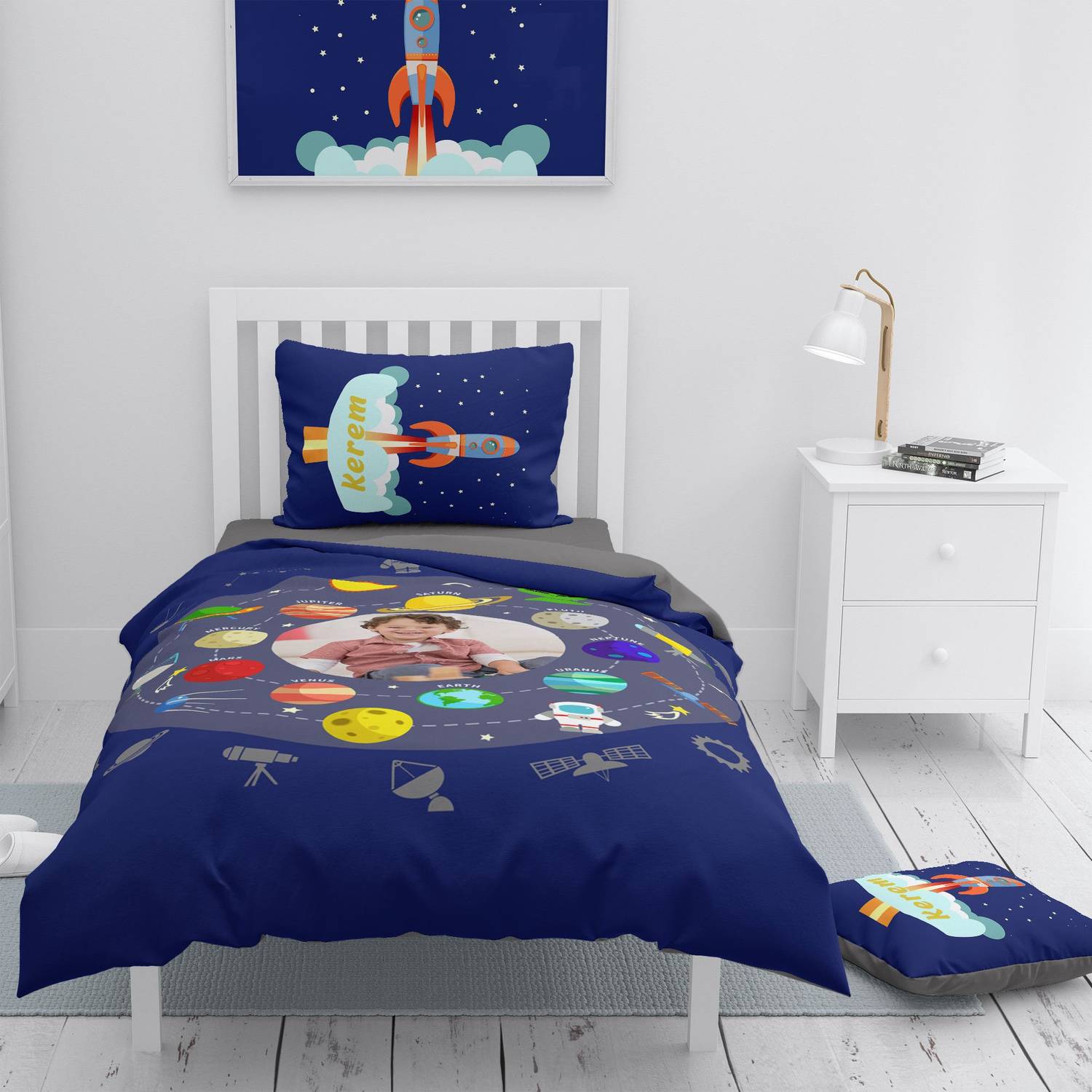 MonoHome Astronot Mavi 3D Pamuk Saten Çocuk Nevresim Takımı