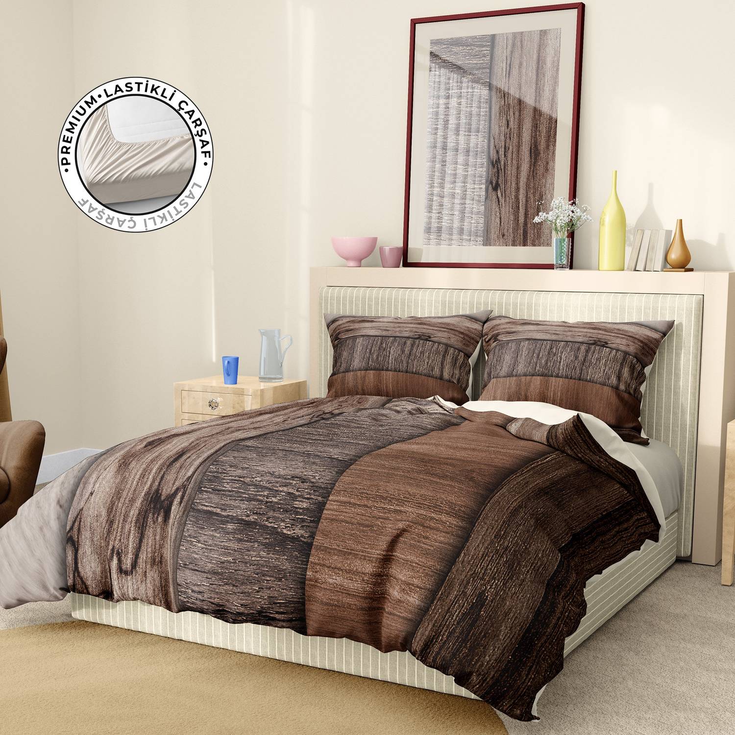 Премиум-люксовый комплект постельного белья MonoHome 3D из хлопка с атласным покрытием, коричневый, два пододеяльника 200х220 см, простыня 180х200 см