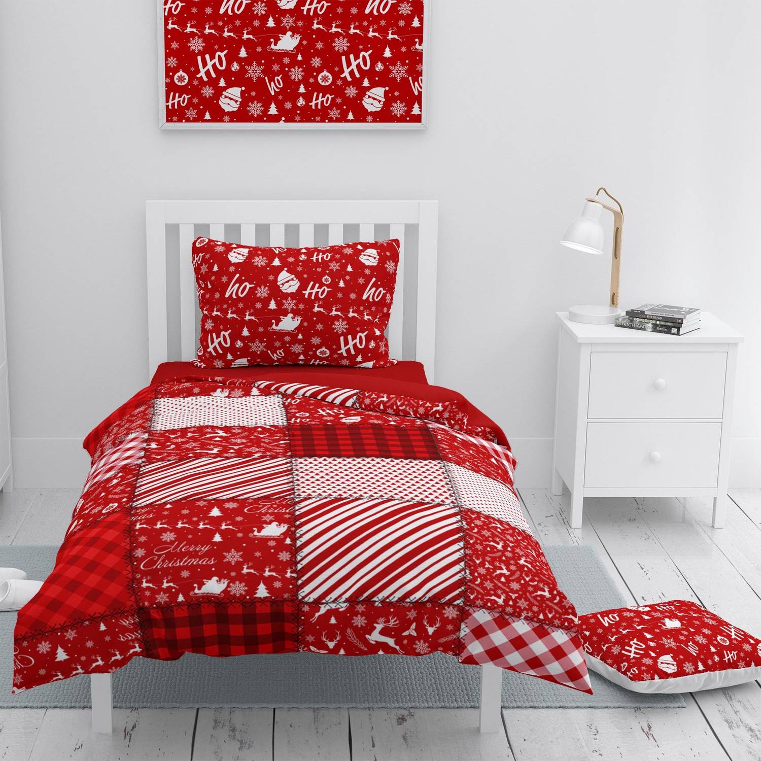 Monohome Yılbaşı Merry Christmas Tek Kişilik 3d Nevresim Takımı Pamuk Saten Ekose