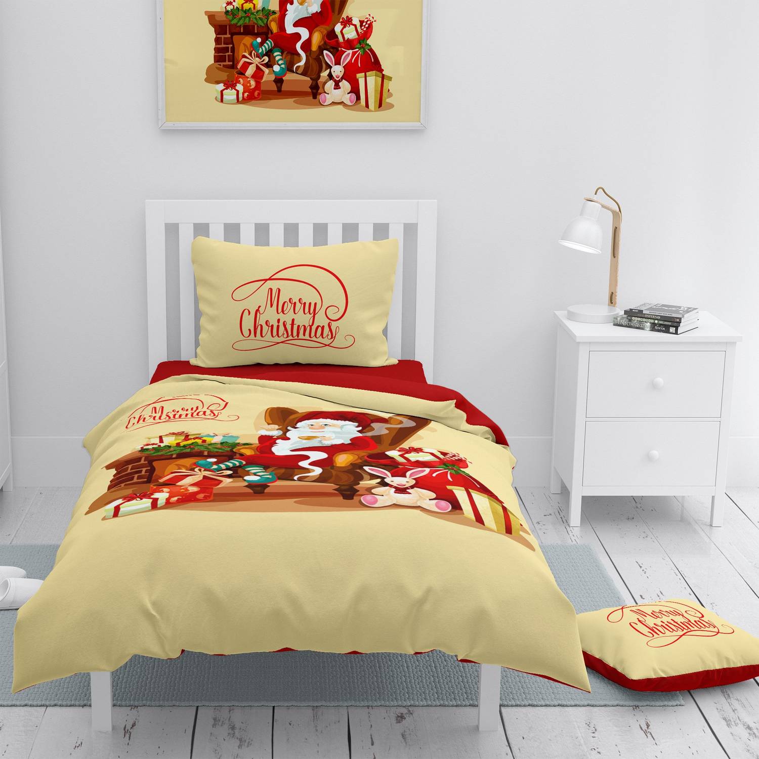 Односпальний комплект постільної білизни Monohome Merry Christmas 3D, бавовняний сатин, довговічний, з різнобарвним друком та оксфордською подушкою
