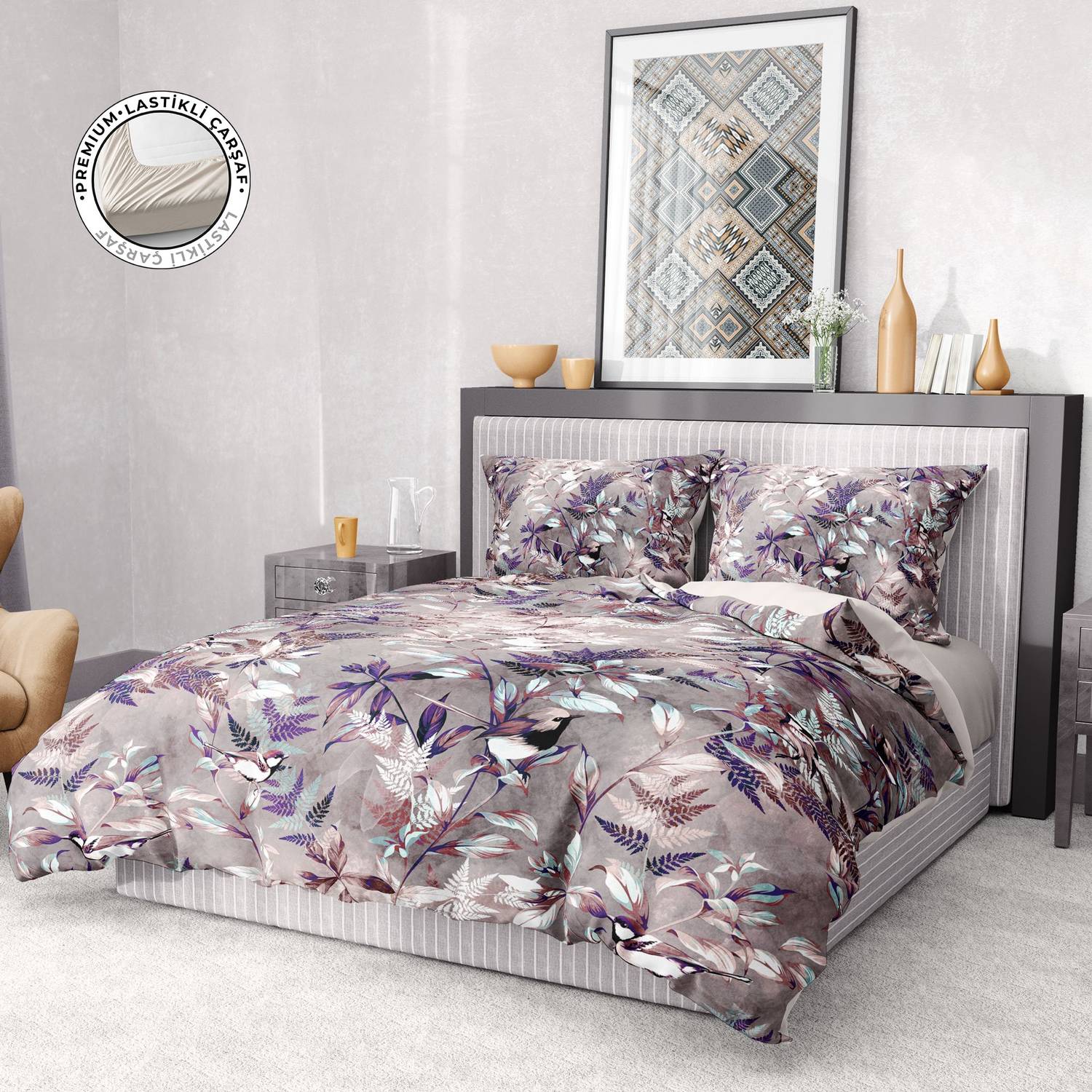 Двуспальный комплект постельного белья MonoHome Premium Luxury 3D из сатина с птичьим принтом, высококачественный органический хлопок