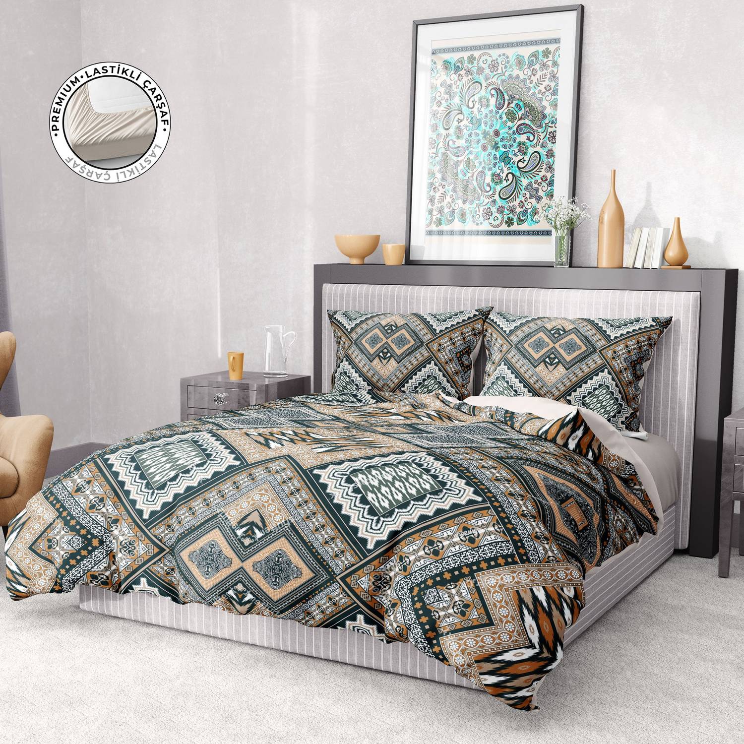 طقم غطاء لحاف مزدوج فاخر Monohome فاخر من القطن والساتان ثلاثي الأبعاد أصلي