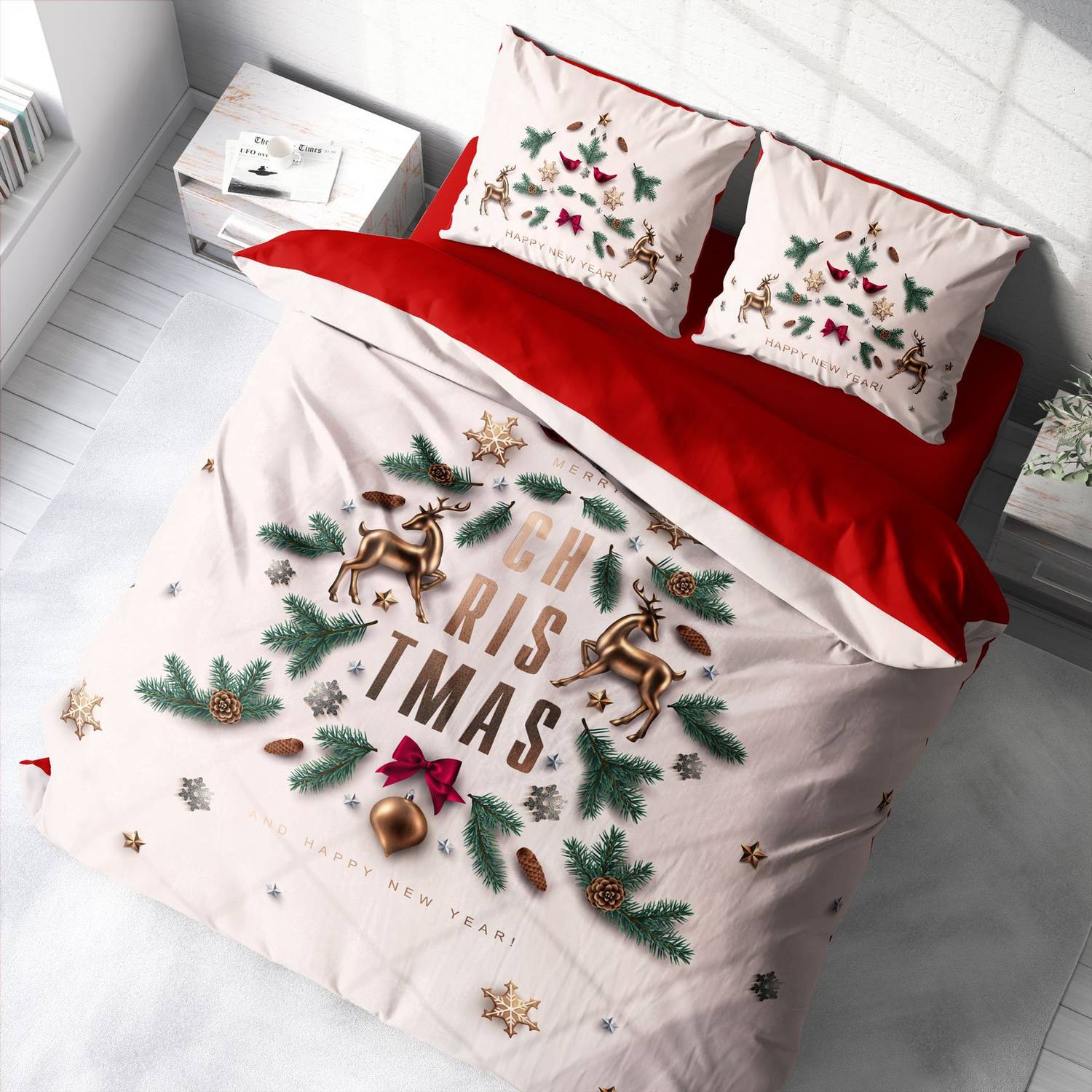 Комплект постільної білизни Monohome Merry Christmas 3D для двоспального ліжка з бавовняного сатину 200x220 см