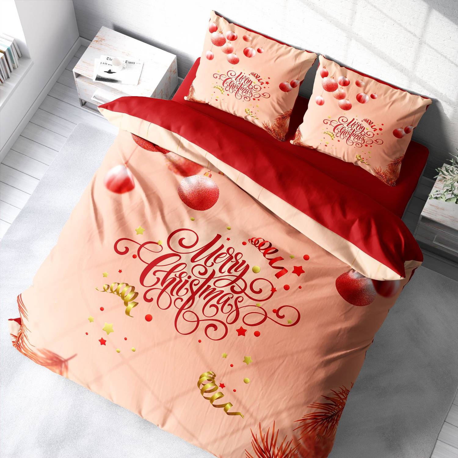 Monohome Christmas Merry Christmas Double 3D Duvet Cover Set Cotton Satin