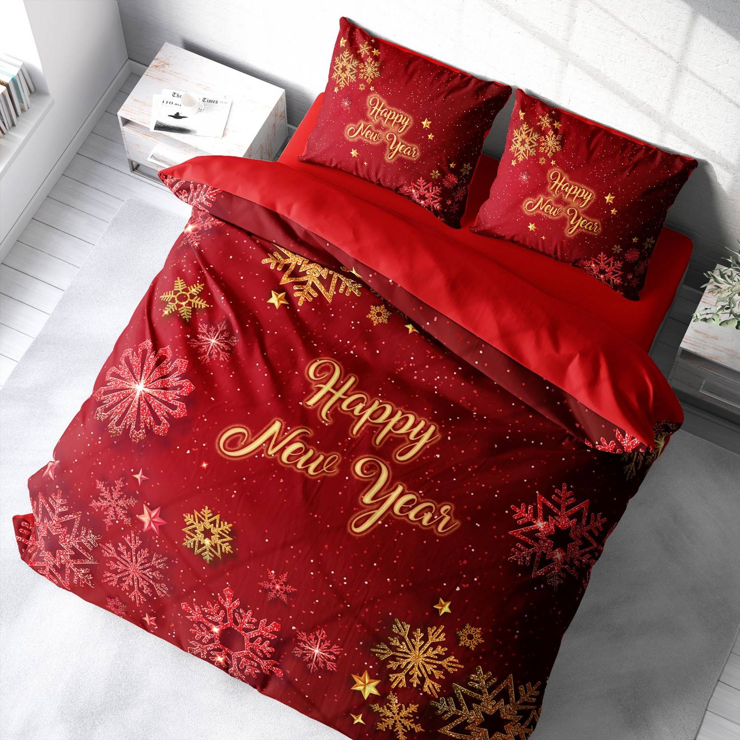 Monohome Christmas Ornament Merry Christmas Double 3D Duvet Cover Set Cotton Satin Snow Crystals