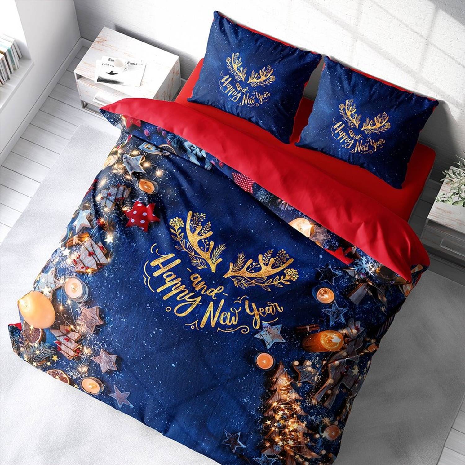 Monohome Christmas Ornament Merry Christmas Double 3D Duvet Cover Set قطن ساتان سعيد