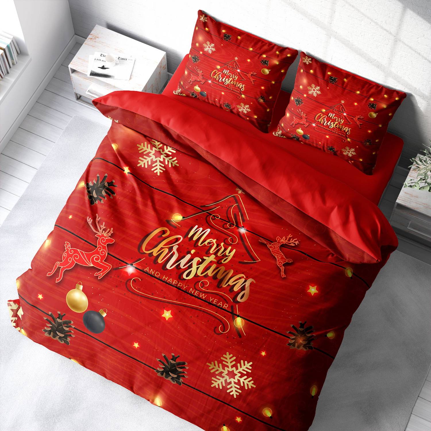 Декор для спальни Monohome Merry Christmas комплект постельного белья 3D из хлопкового сатина с оленями и соснами двухспальный 200x220 см