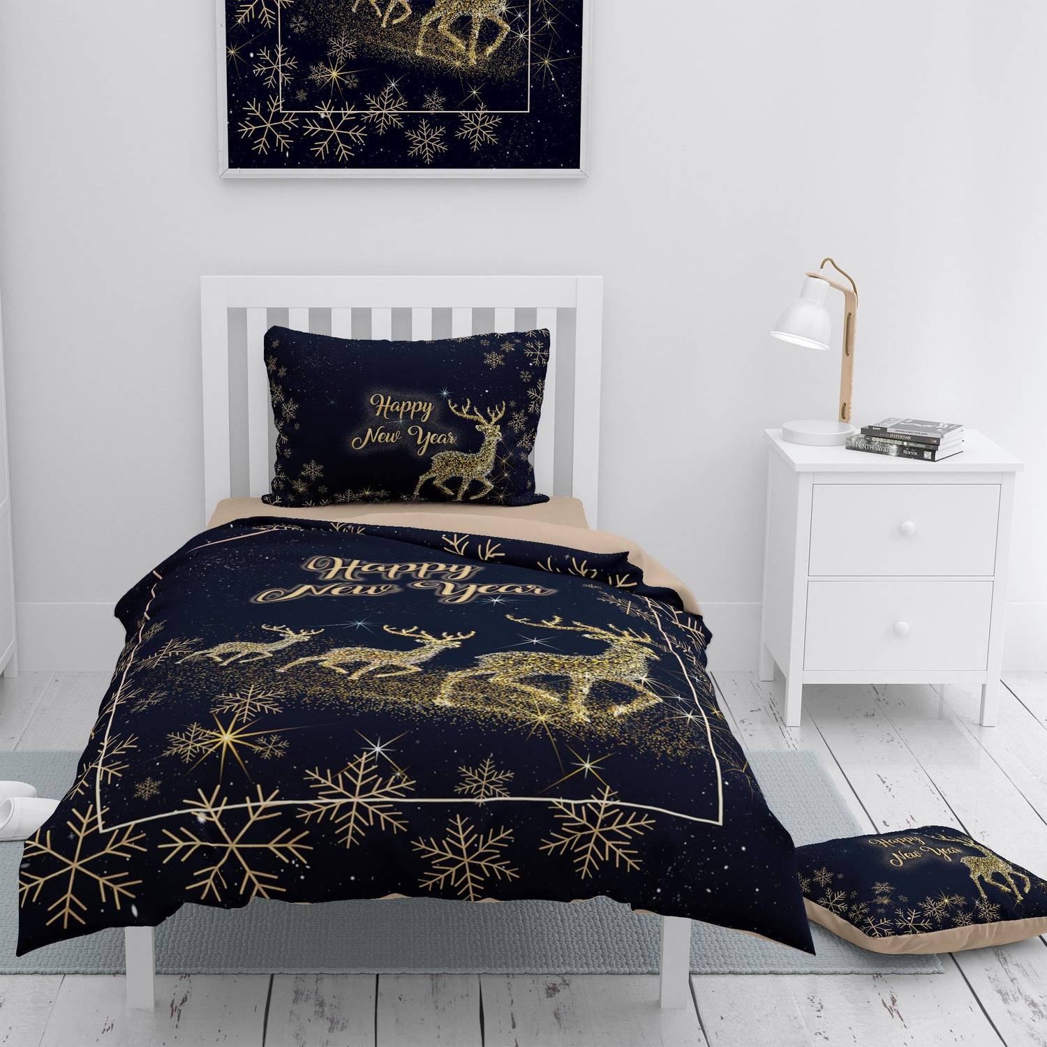 Monohome Christmas Merry Christmas Single 3d Duvet Cover Set قطن ساتان دير
