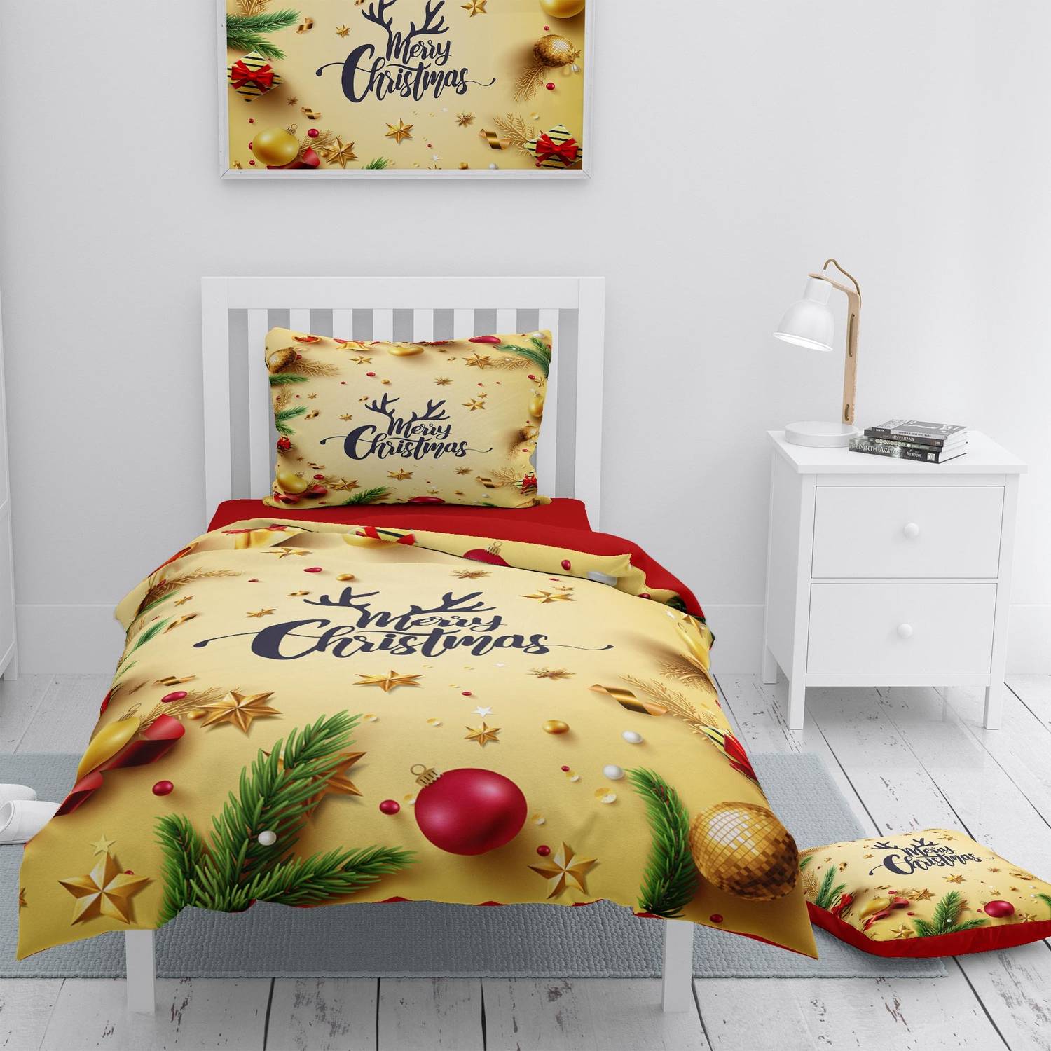 Monohome Christmas Merry Christmas Single 3d Duvet Cover Set Cotton Satin Yellow