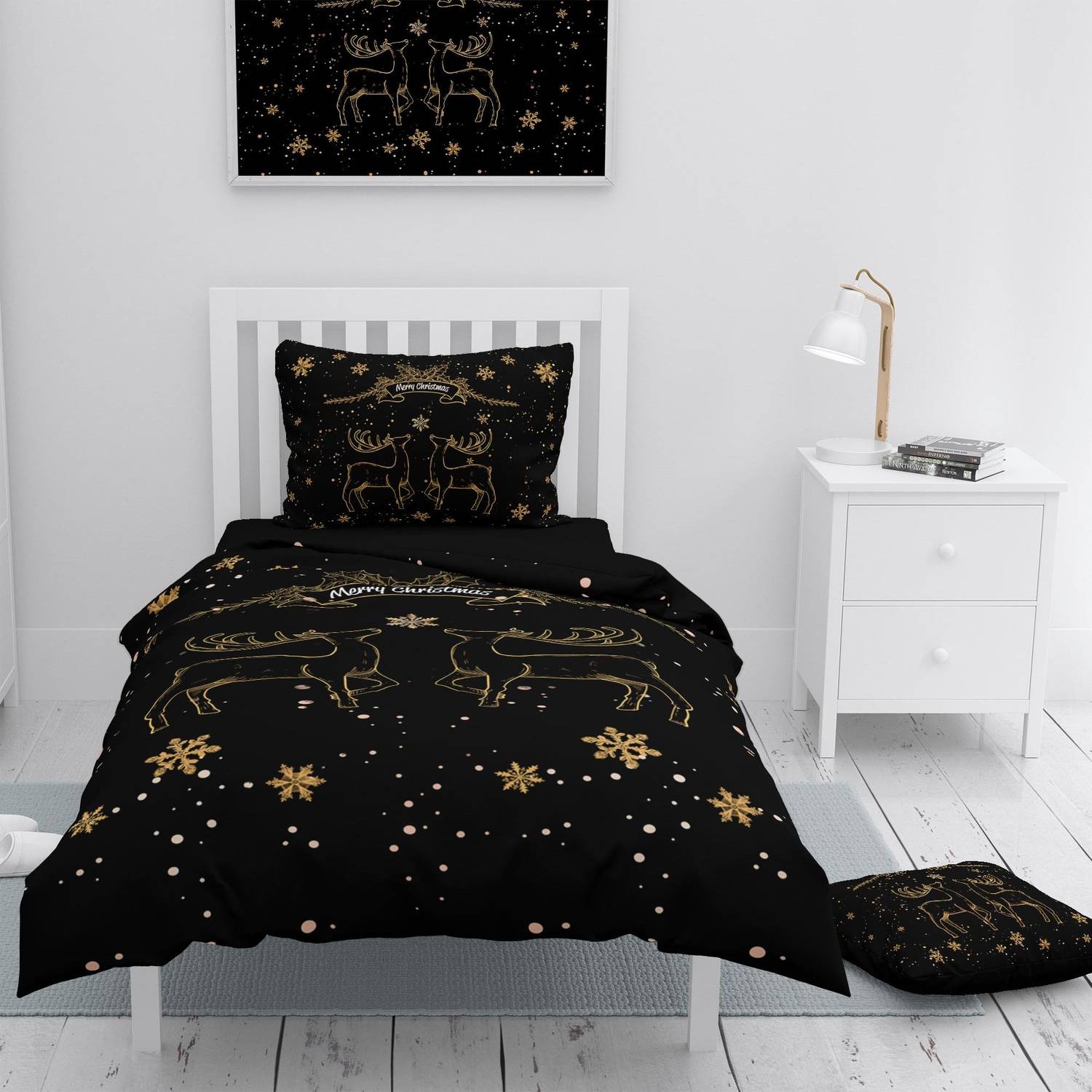 Monohome Christmas Merry Christmas Single 3d Duvet Cover Set Cotton Satin Deer
