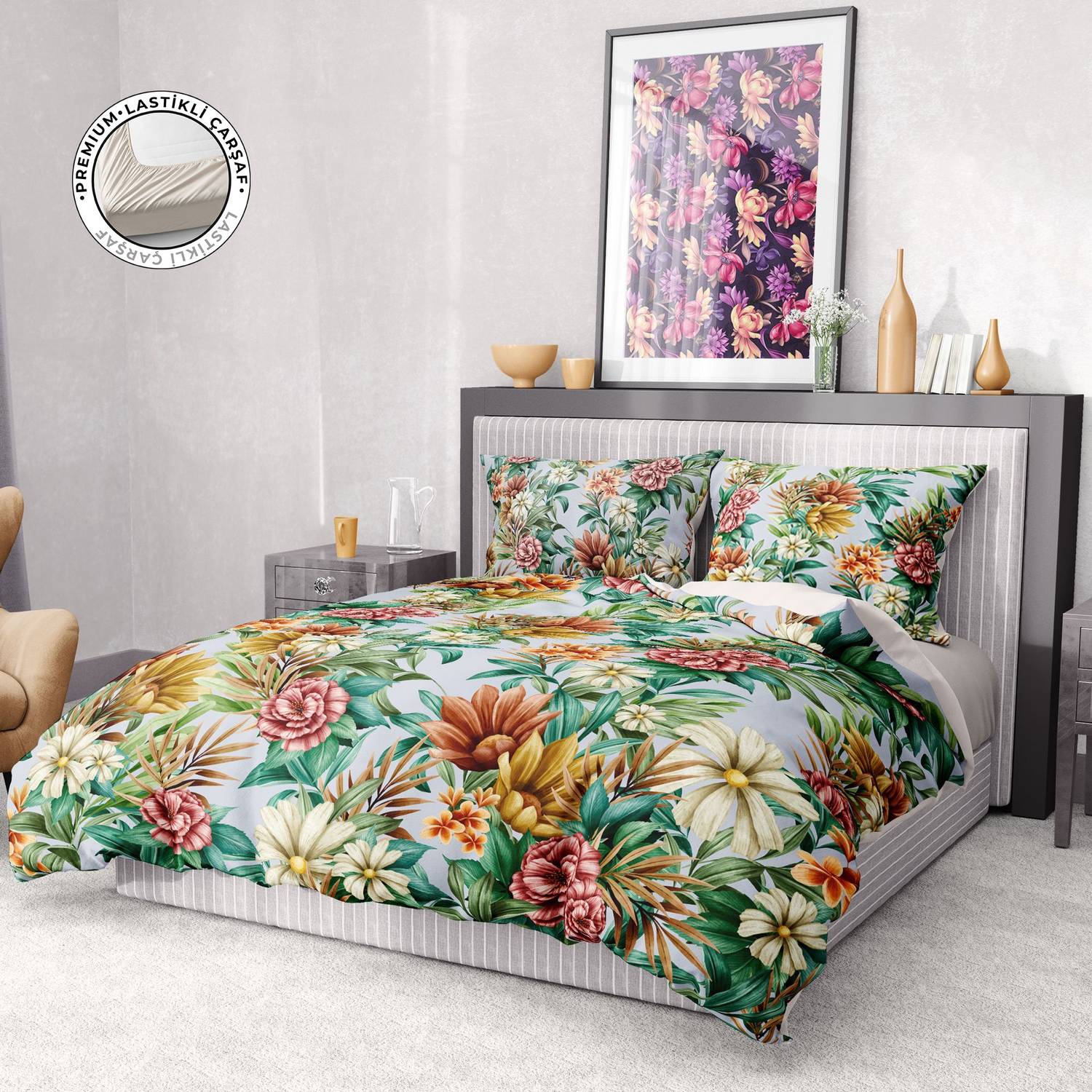 Премиум люксовый комплект постельного белья MonoHome, 3D хлопковый сатин, двуспальный, размер 200x220 см, с яркими цветами и высоким комфортом