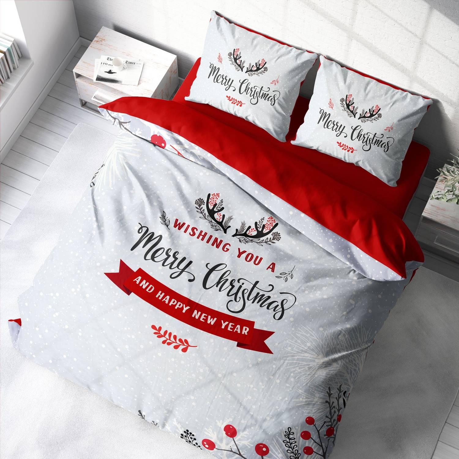 Monohome Yılbaşı Süsü Merry Christmas Çift Kişilik 3D Nevresim Takımı Pamuk