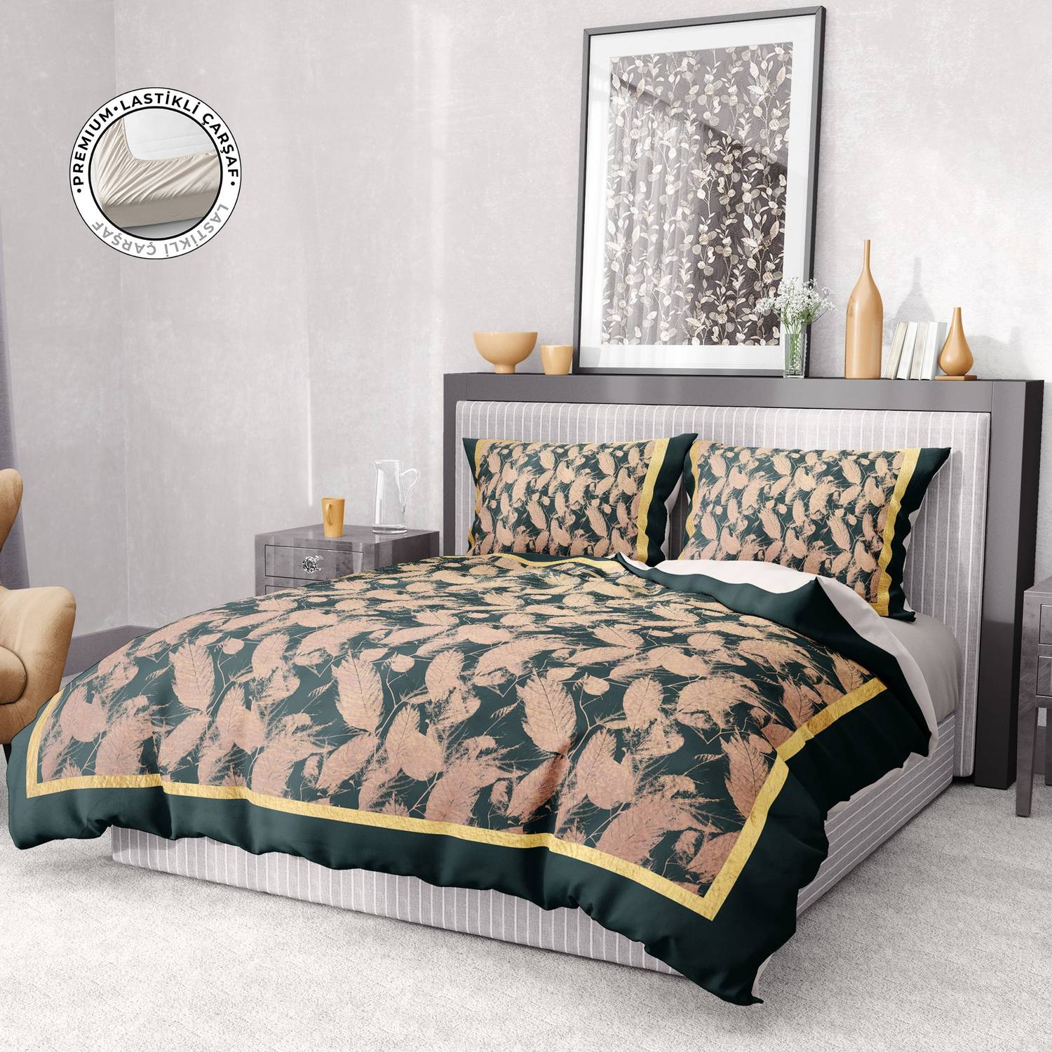 Набор постельного белья MonoHome Премиум Люкс с 3D печатью из хлопкового сатина, размеры: 200x220 см, 2 подушки 50x70 см, 180x200 см простыня