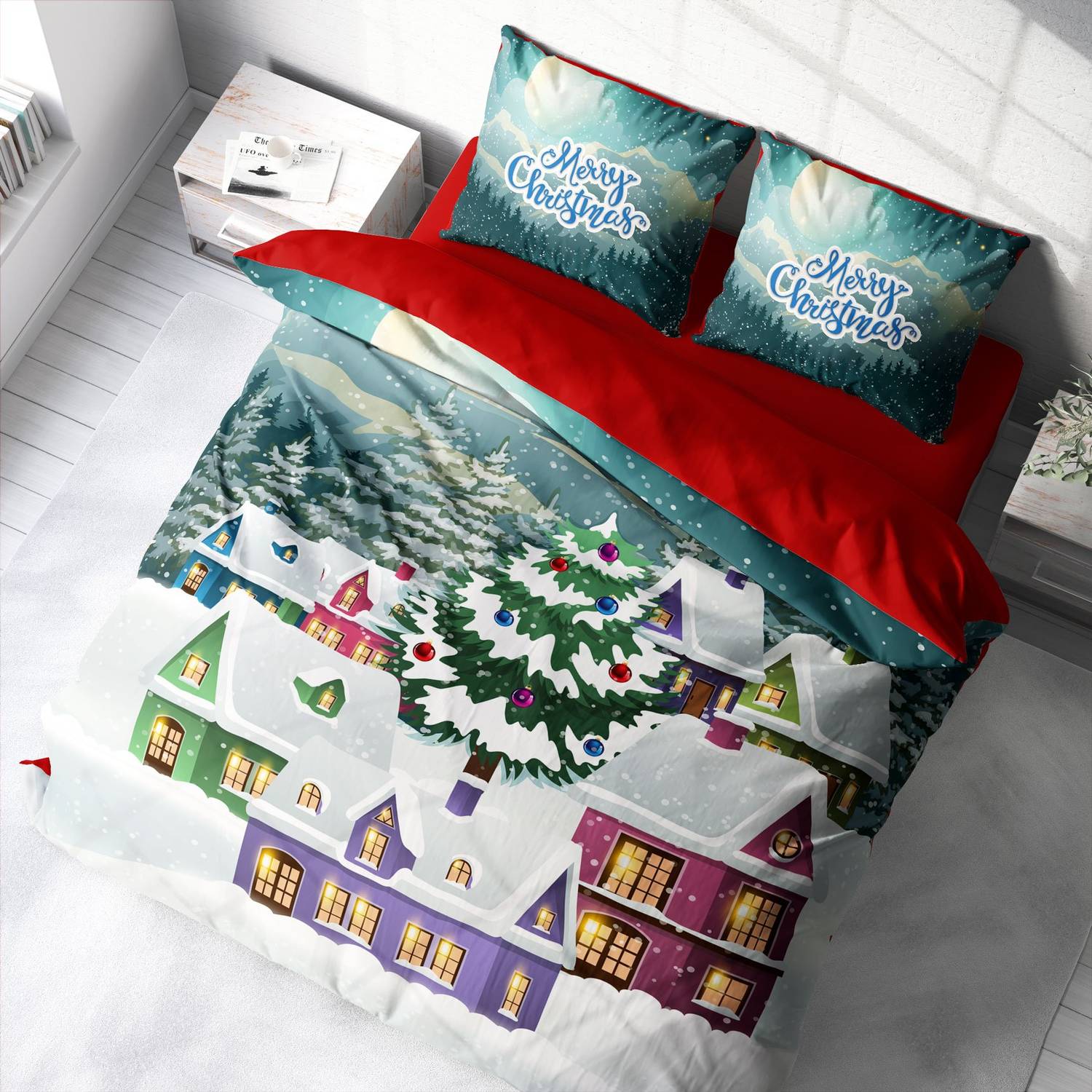 Monohome Yılbaşı Süsü Merry Christmas Çift Kişilik 3D Nevresim Takımı Pamuk