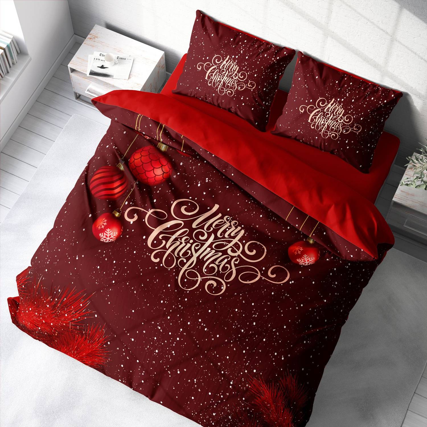 Monohome Yılbaşı Süsü Merry Christmas Çift Kişilik 3D Nevresim Takımı Pamuk