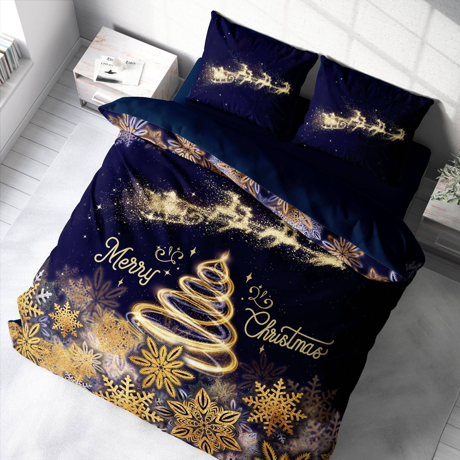 Monohome Yılbaşı Süsü Merry Christmas Çift Kişilik 3D Nevresim Takımı Pamuk