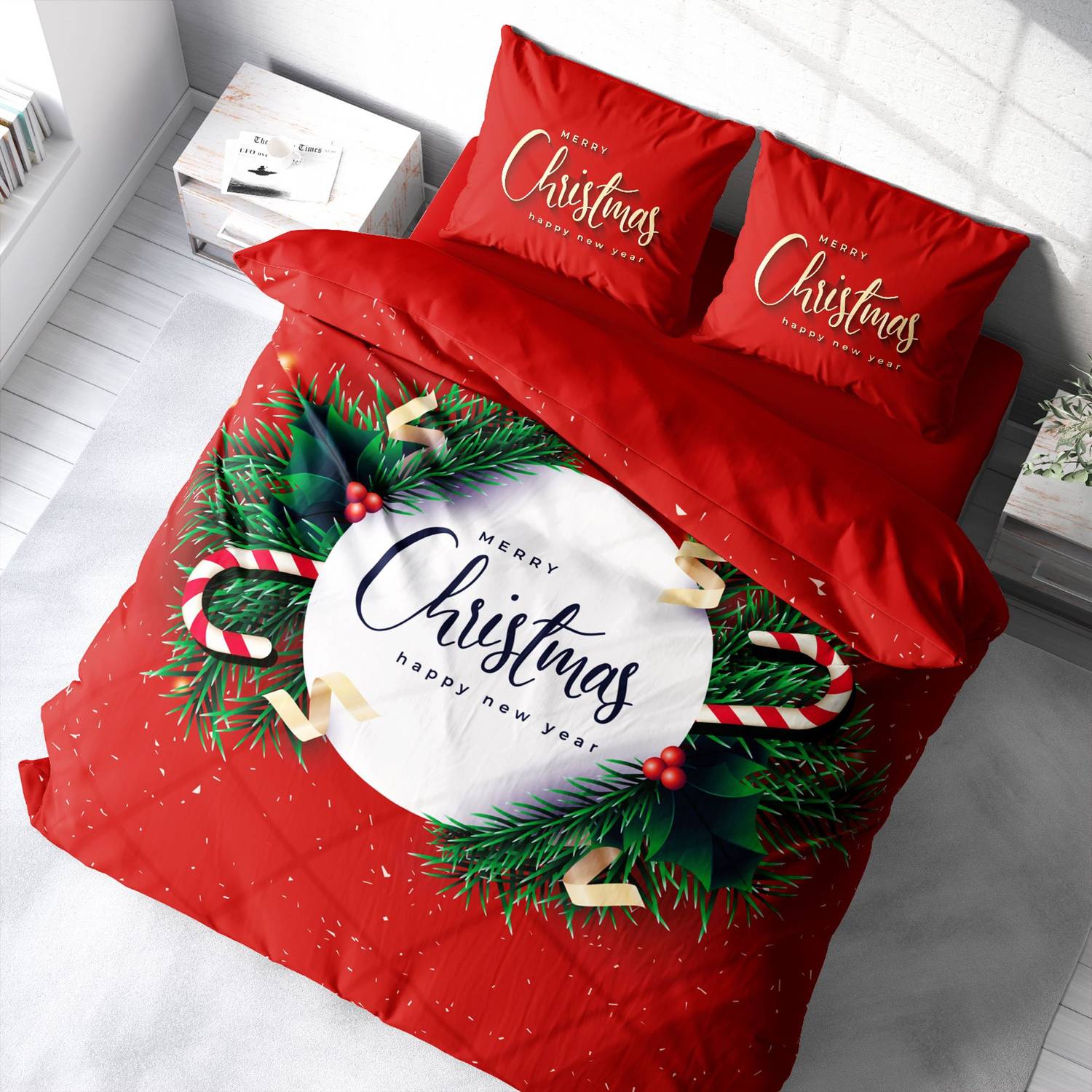 Monohome Christmas Ornament Merry Christmas Double 3D Duvet Cover Set Cotton Satin
