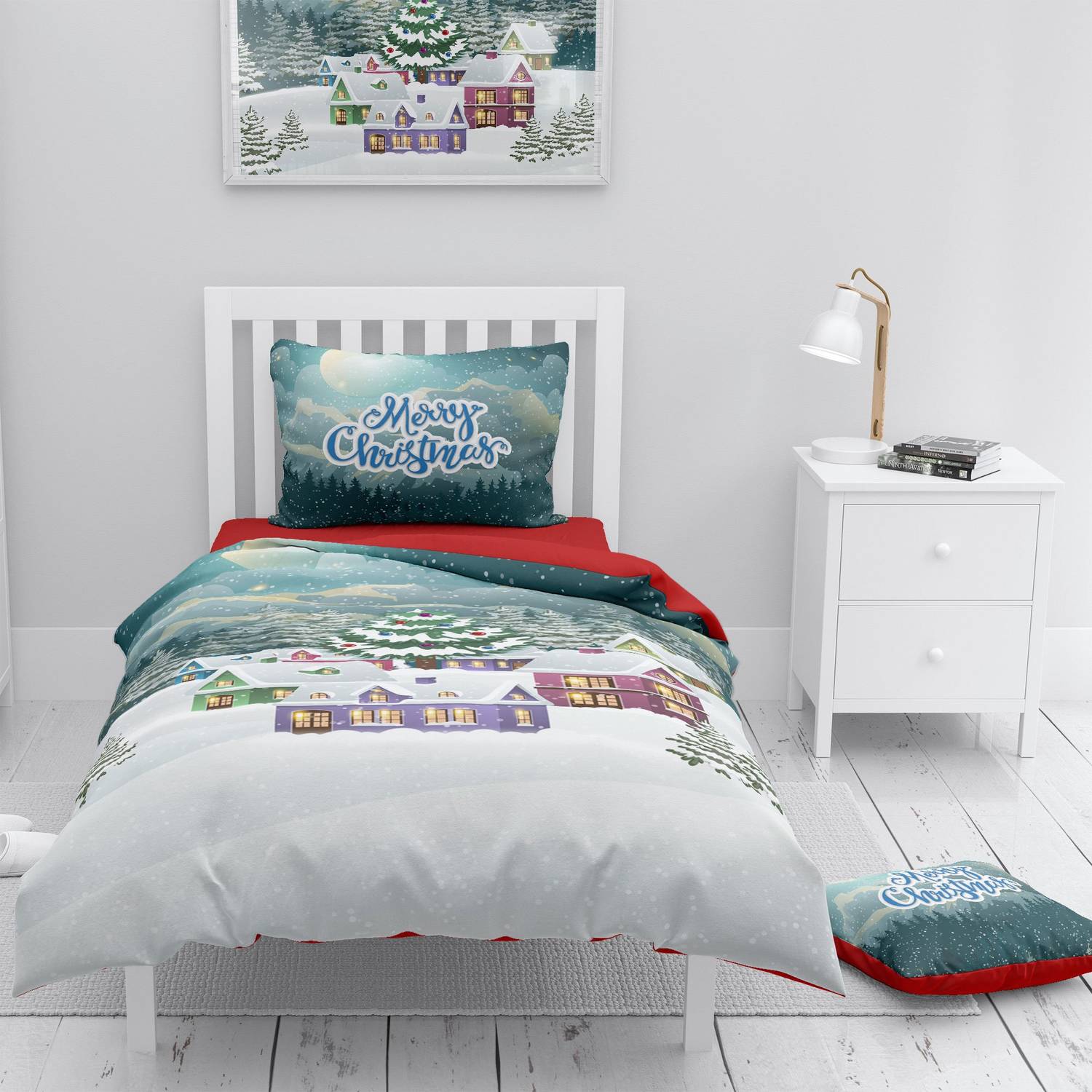 Monohome Christmas Merry Christmas Single 3d Duvet Cover Set Cotton Satin