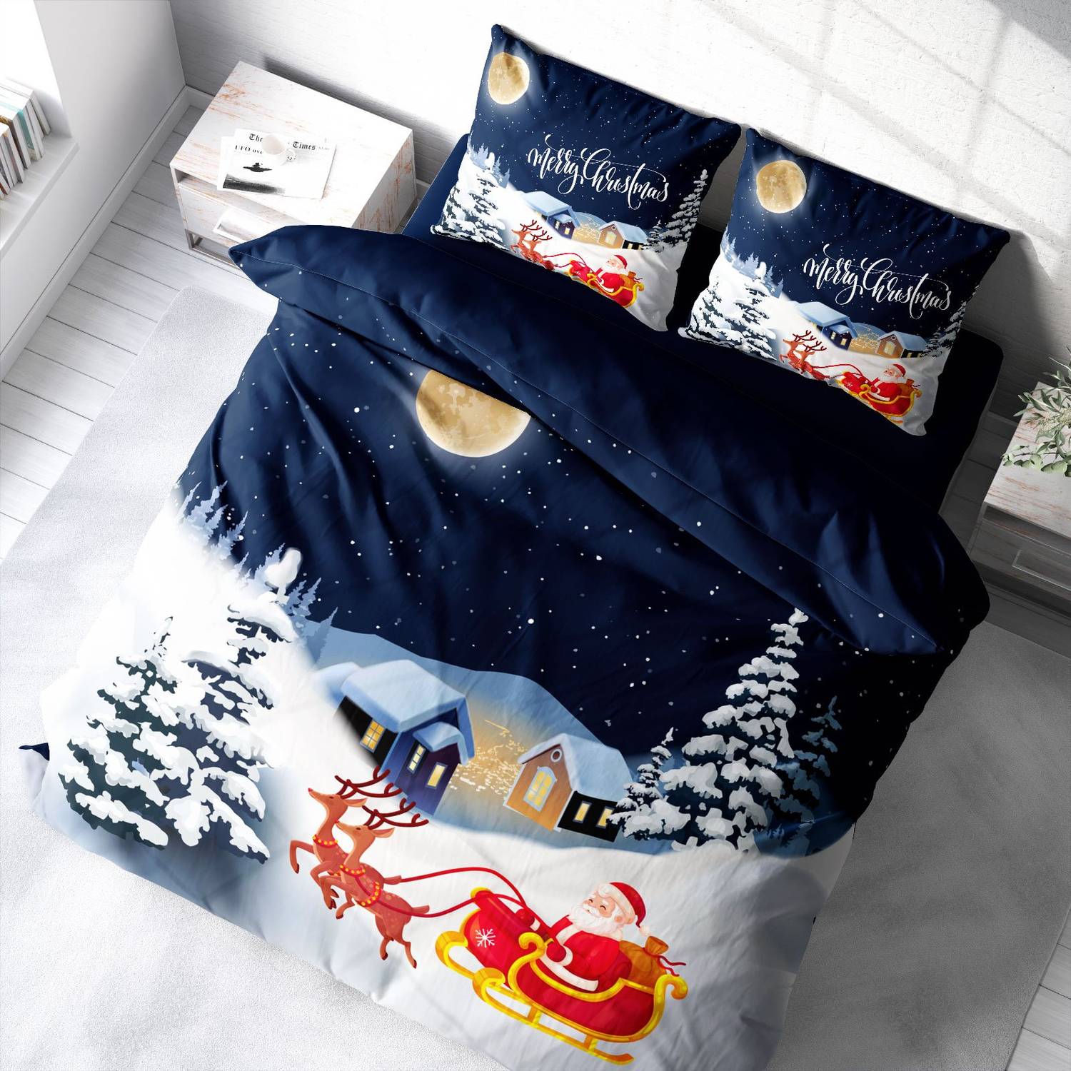 Monohome Christmas Ornament Merry Christmas Double 3D Duvet Cover Set Cotton Satin