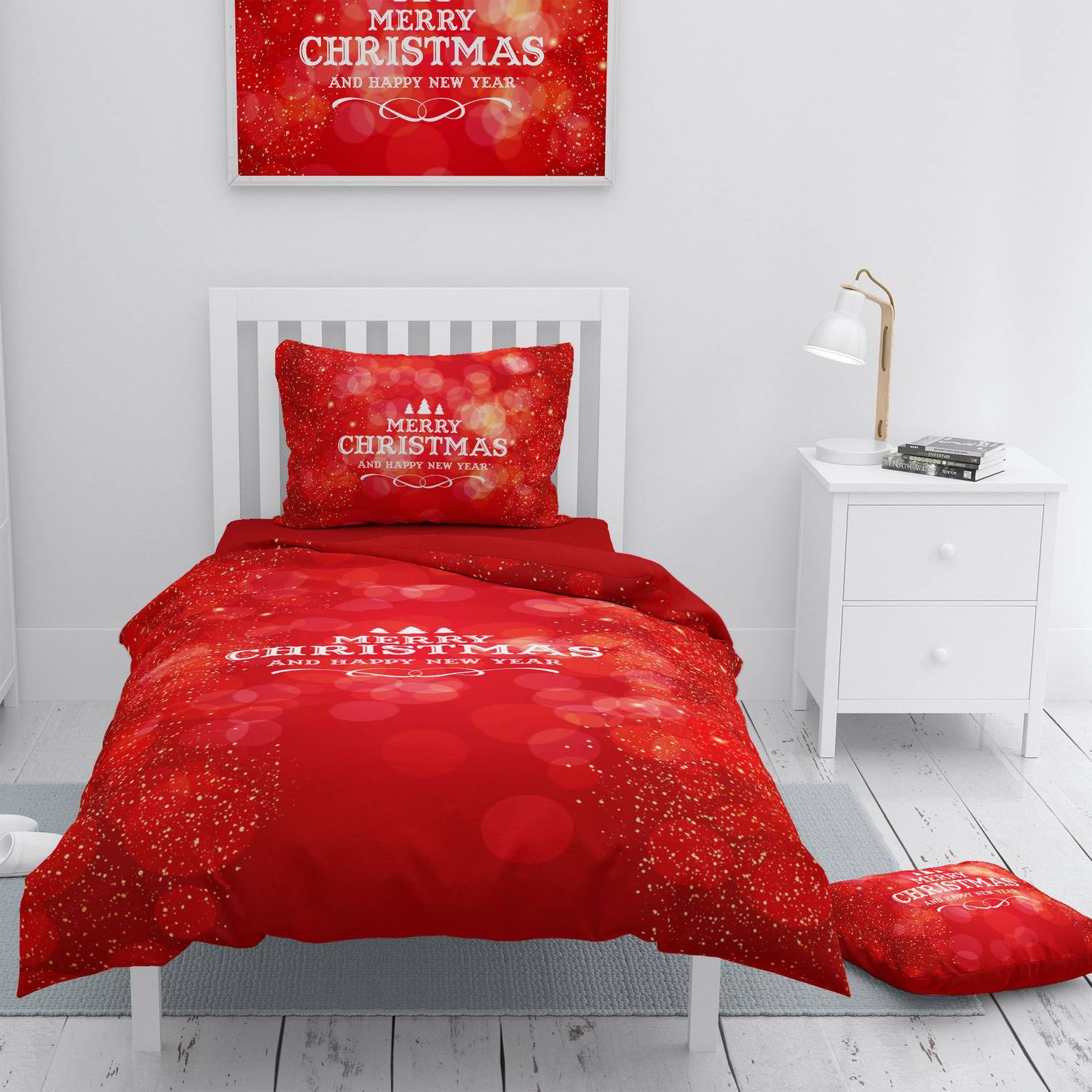 Набор постельного белья Monohome Merry Christmas, односпальный, 3D, хлопок, сатин, 160x220 см, яркие цвета, Оксфорд, высокое качество