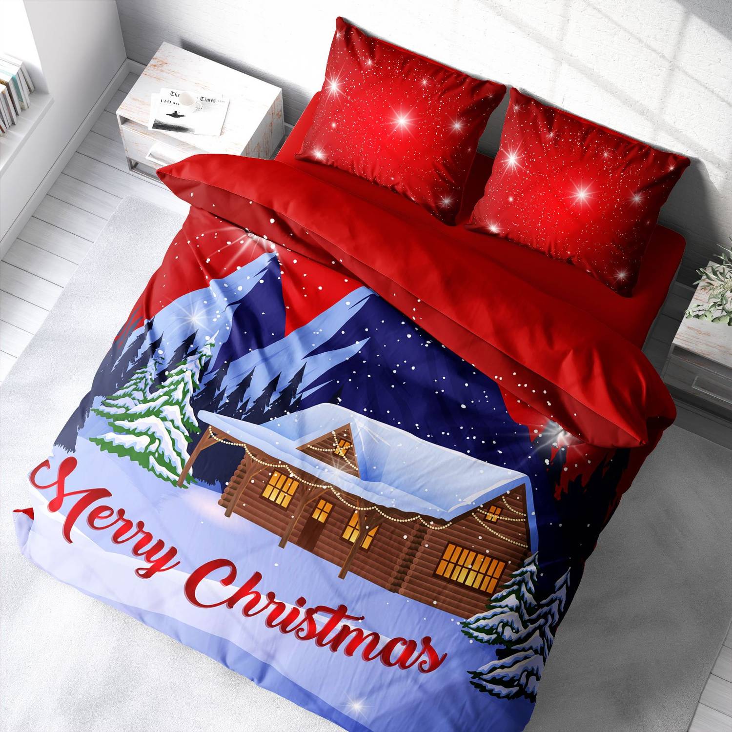 Monohome Christmas Ornament Merry Christmas Double 3D Duvet Cover Set Cotton Satin