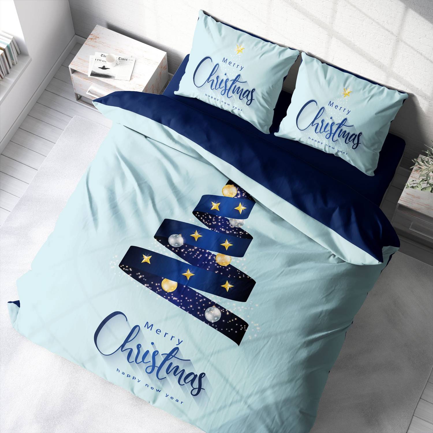 Monohome Christmas Ornament Merry Christmas Double 3D Duvet Cover Set Cotton Satin