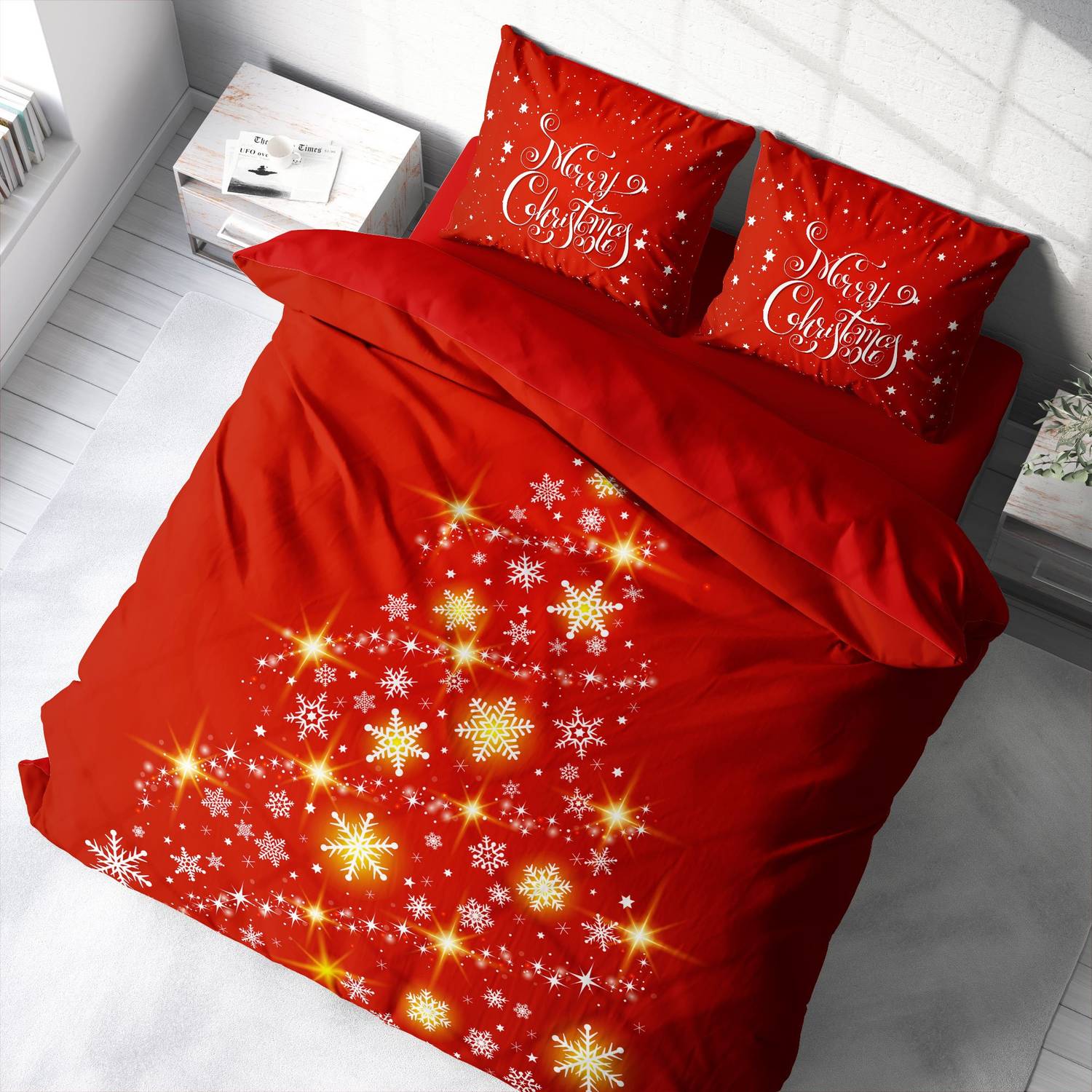 Monohome Christmas Ornament Merry Christmas Double 3D Duvet Cover Set Cotton Satin