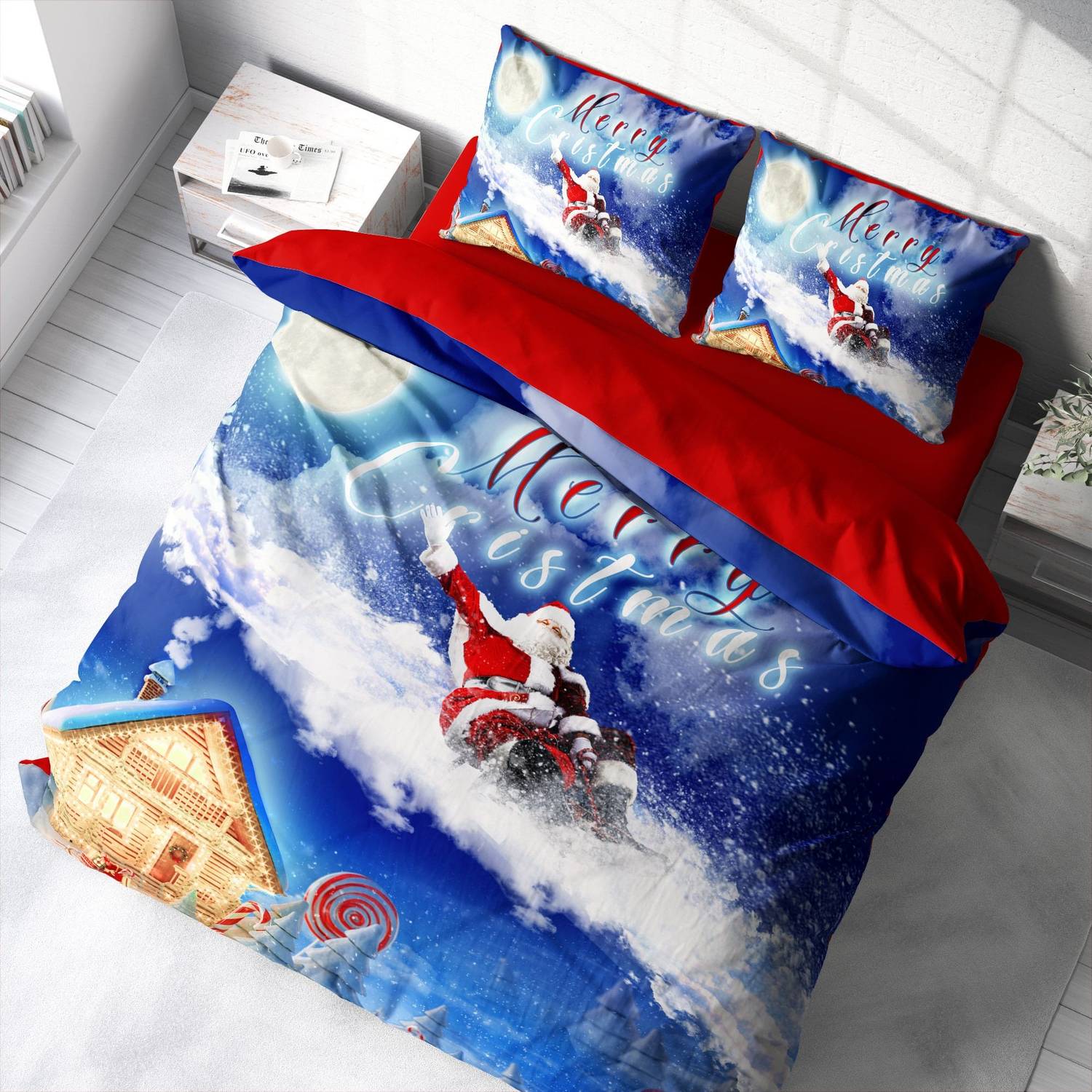 Monohome Yılbaşı Süsü Merry Christmas Çift Kişilik 3D Nevresim Takımı Pamuk Saten