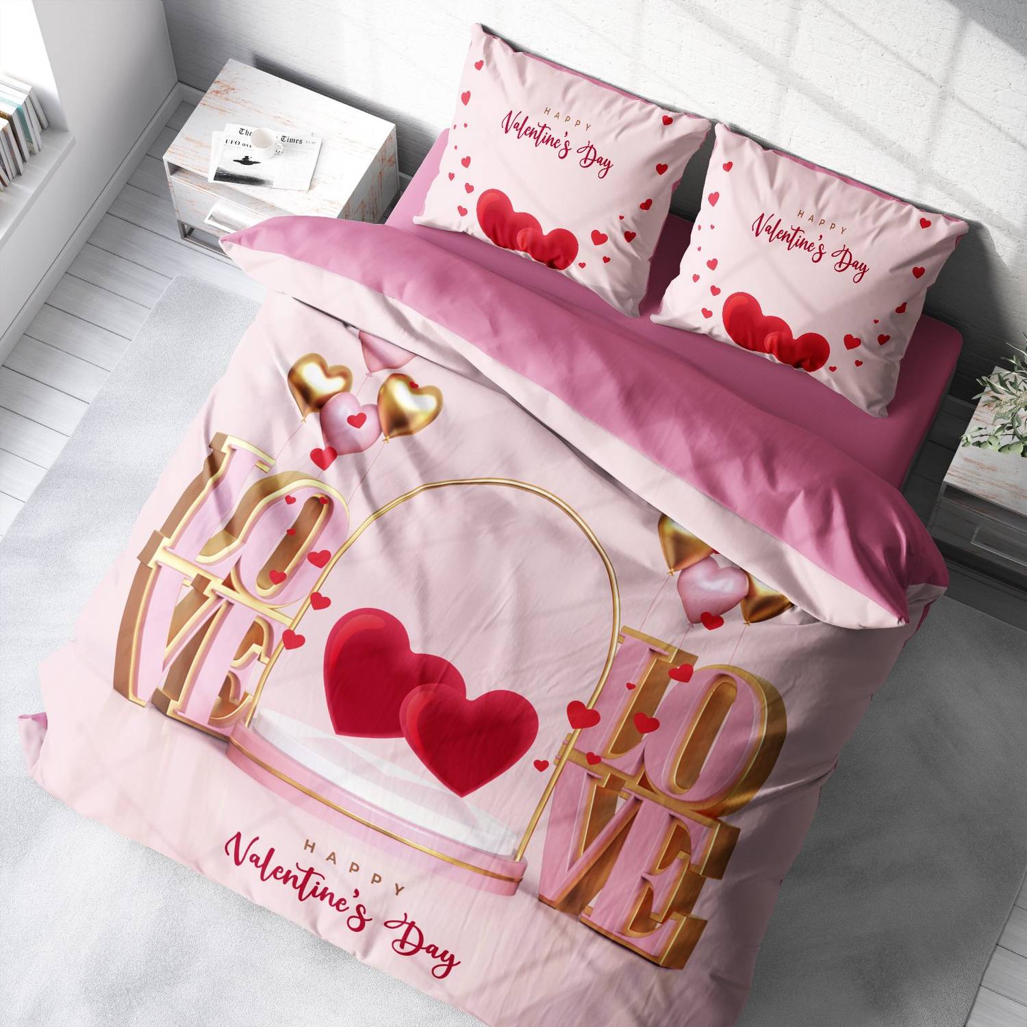 طقم غطاء لحاف مزدوج من الساتان القطني لعيد الحب من MonoHome بمناسبة عيد الحب السعيد