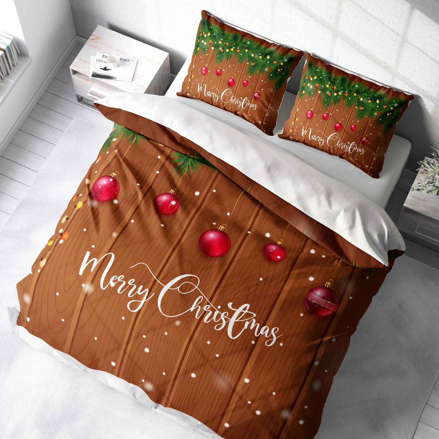 Monohome Christmas Ornament Merry Christmas Double 3D Duvet Cover Set قطن ساتان