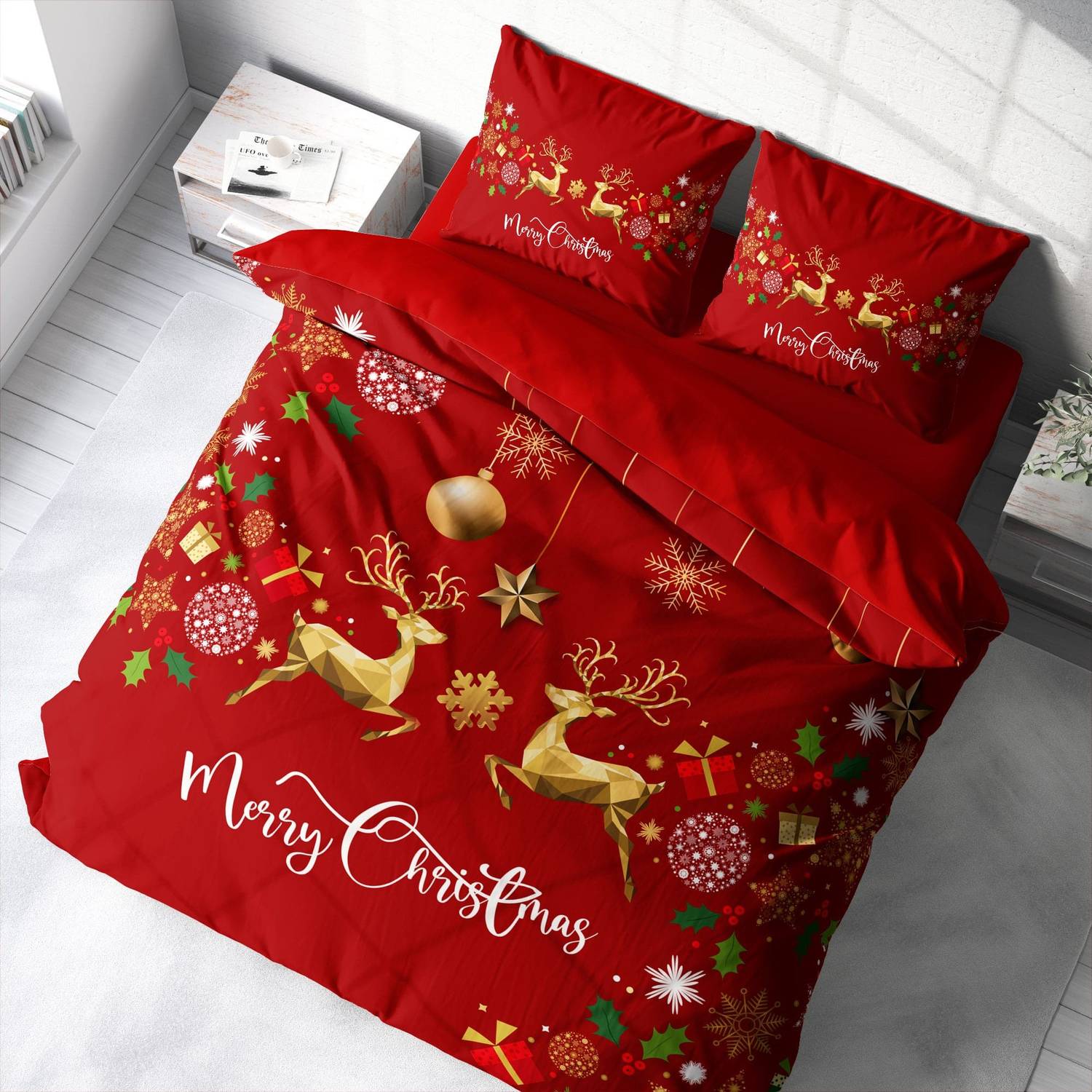 Monohome Christmas Ornament Merry Christmas Double 3D Duvet Cover Set Cotton Satin