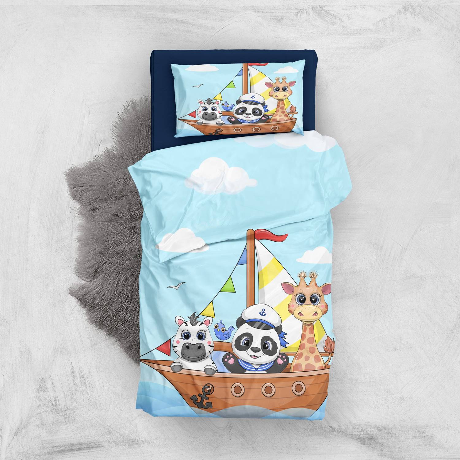 Дитячий комплект постільної білизни MonoHome Sail 3D з бавовняного сатину, яскраві кольори, високоякісна тканина, антискладка, еко-друк