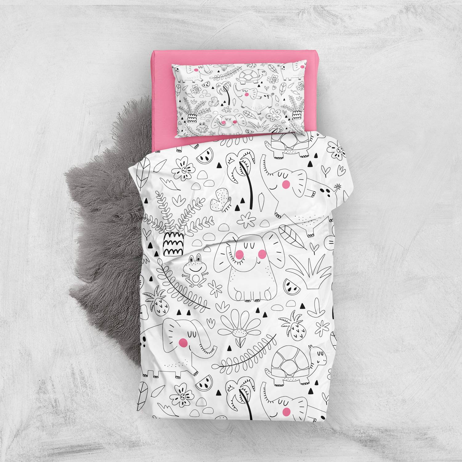 MonoHome Pink Animals 3D Pamuk Saten Bebek Nevresim Takımı