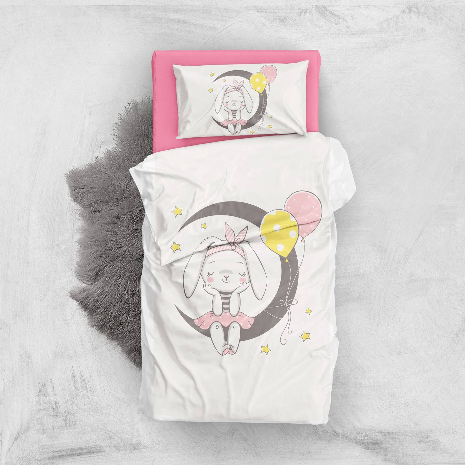 MonoHome Bunny Girl 3D Pamuk Saten Bebek Nevresim Takımı