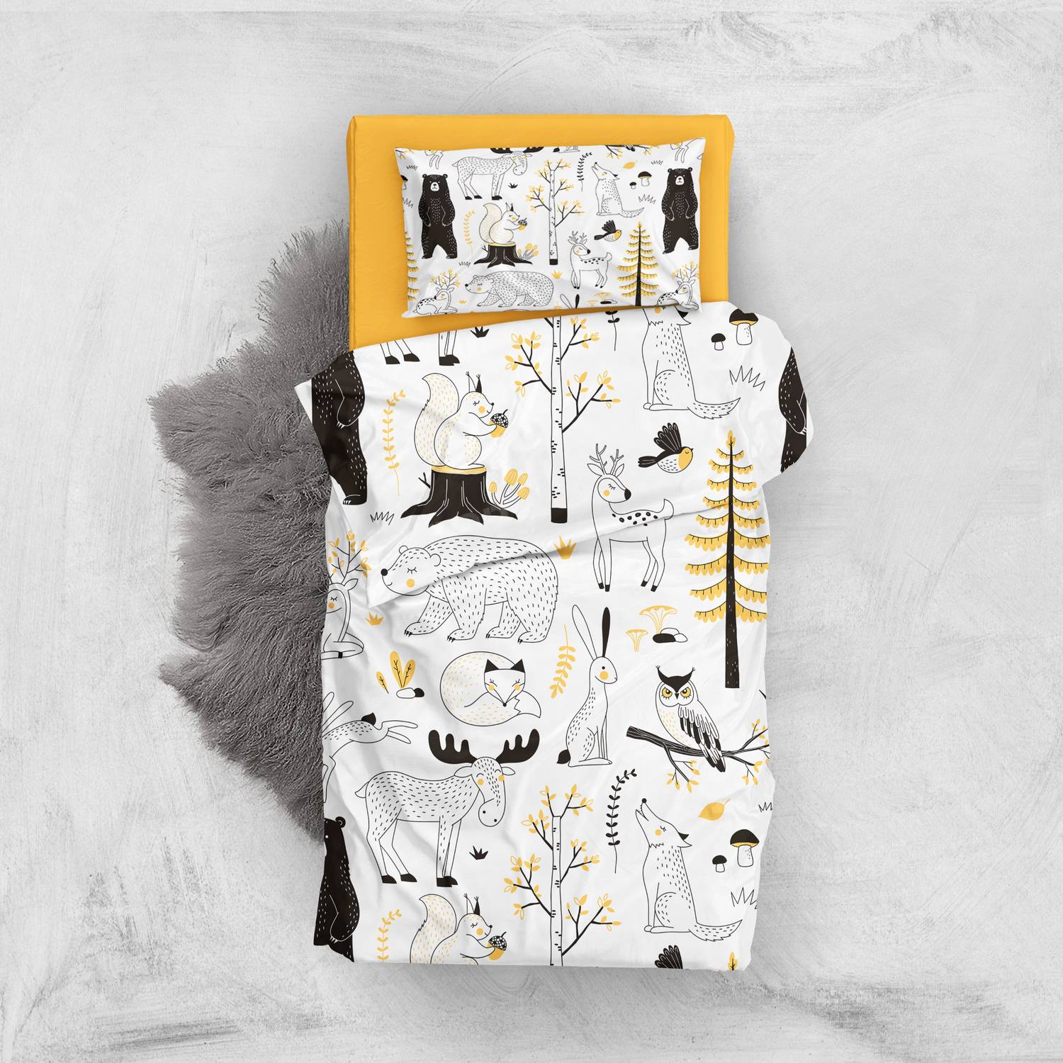 MonoHome Yellow Animals 3D Pamuk Saten Bebek Nevresim Takımı