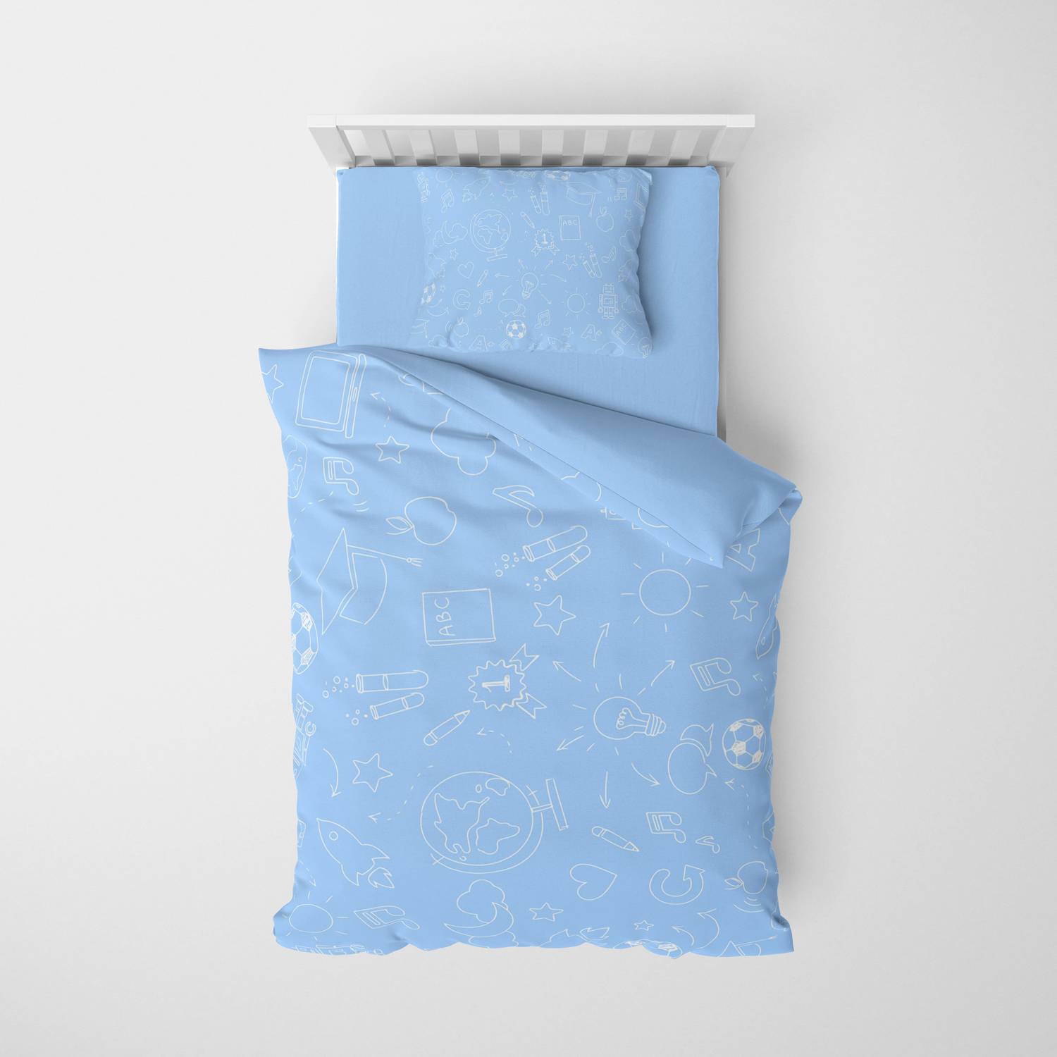 MonoHome Blue School Kids Duvet Cover Set 3D Cotton Satin