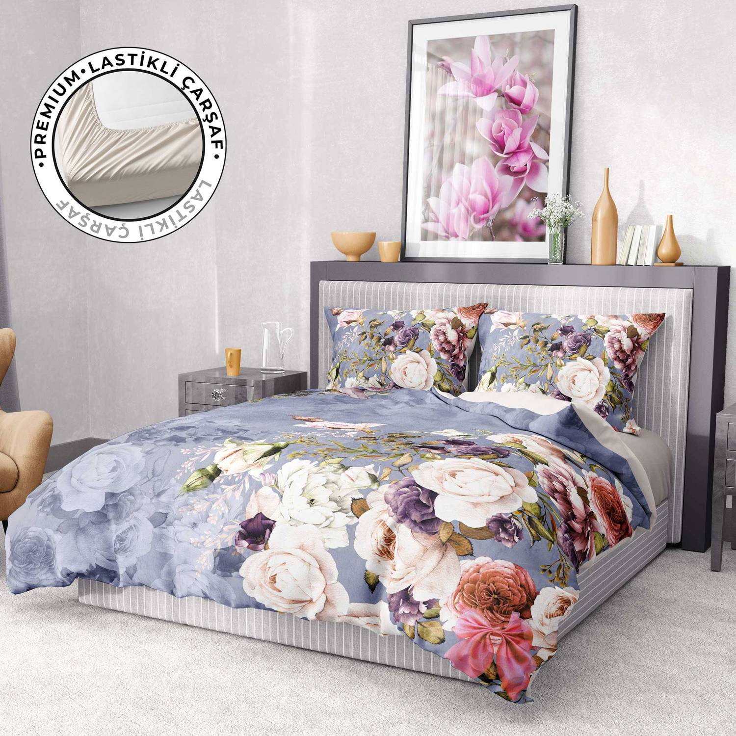 Премиум набор двуспального постельного белья MonoHome, 3D хлопок сатин, Розовый сад, размеры 200x220 см, 180x200 см, высокое качество, живые цвета