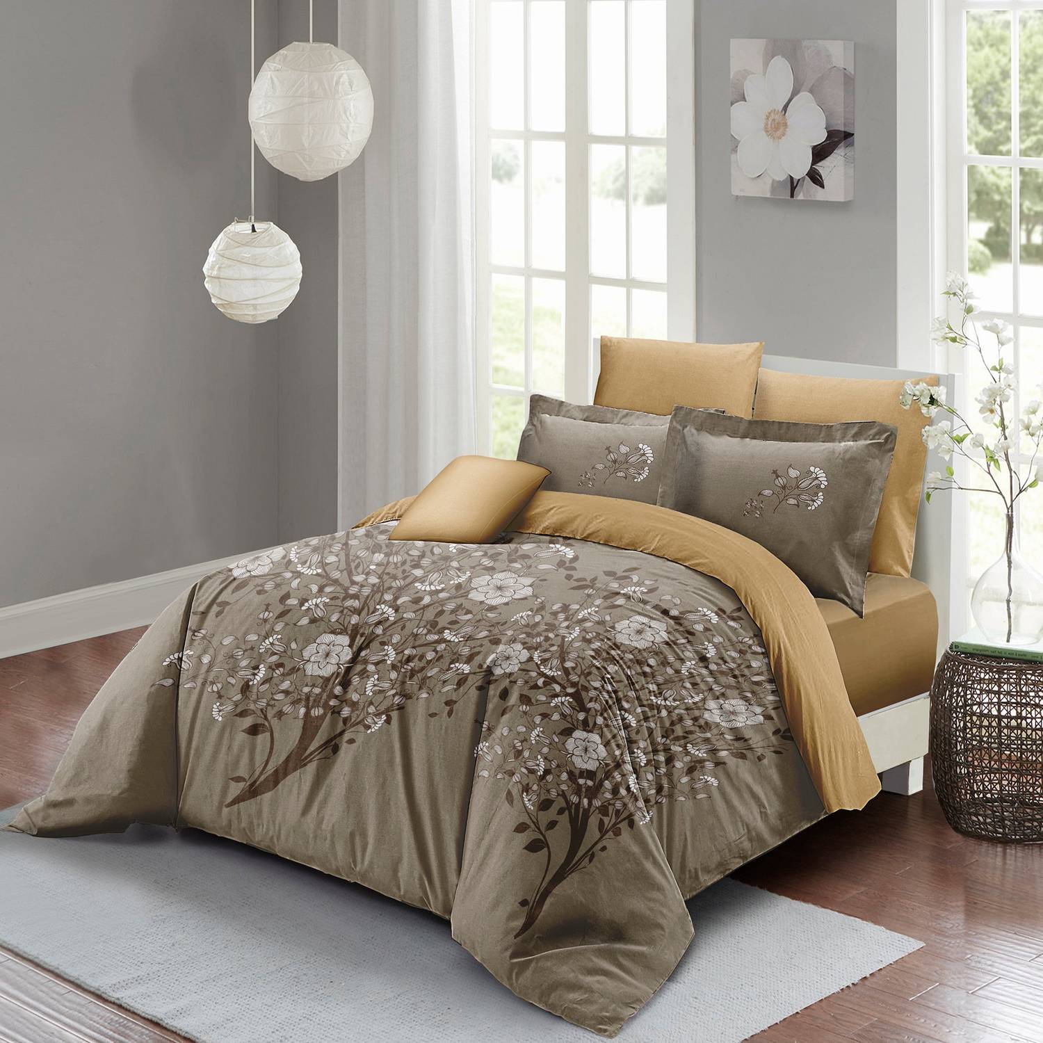 MonoHome Autumn Brown Double Duvet Cover Set 3D Cotton Satin