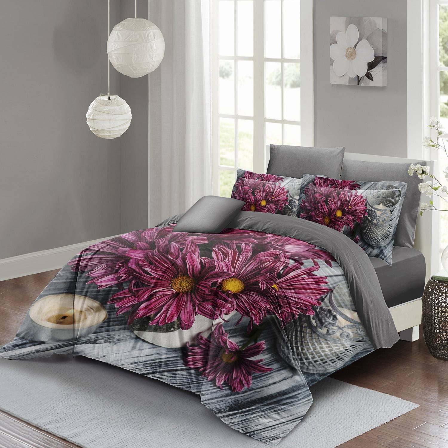 MonoHome Daisy Dream Double Duvet Cover Set 3D Cotton Satin