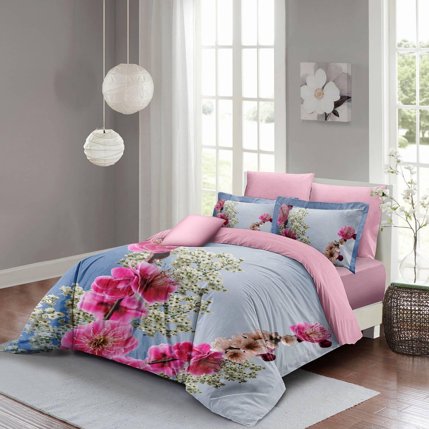 MonoHome Spring Branch Double Duvet Cover Set 3D قطن ساتان